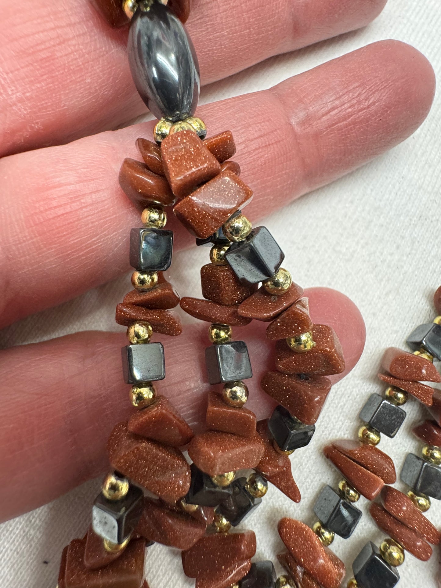 Hematite and Goldstone Drop Necklace