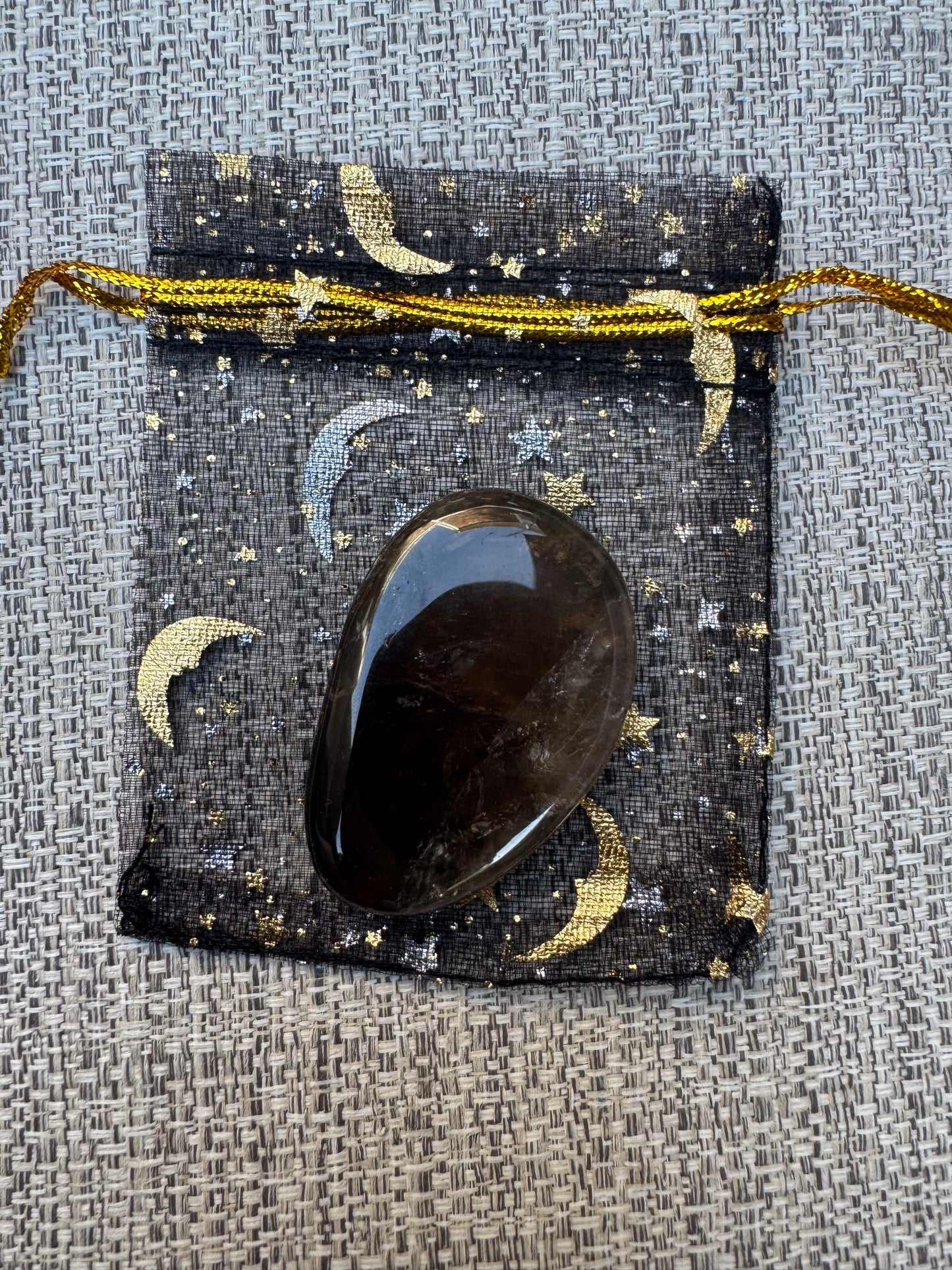 Elevate Your Mood Crystal Pouch- Smoky Quartz Crystal in a Black Charm Bag