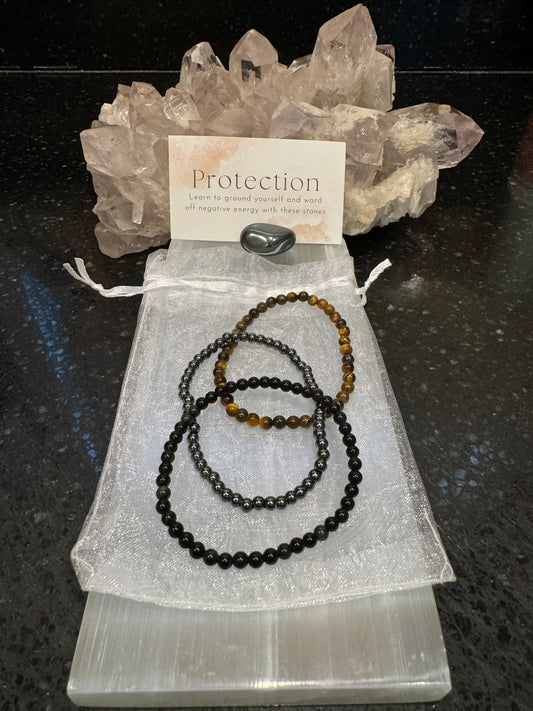 Protection Manifesting Crystal Bracelet Set  4mm