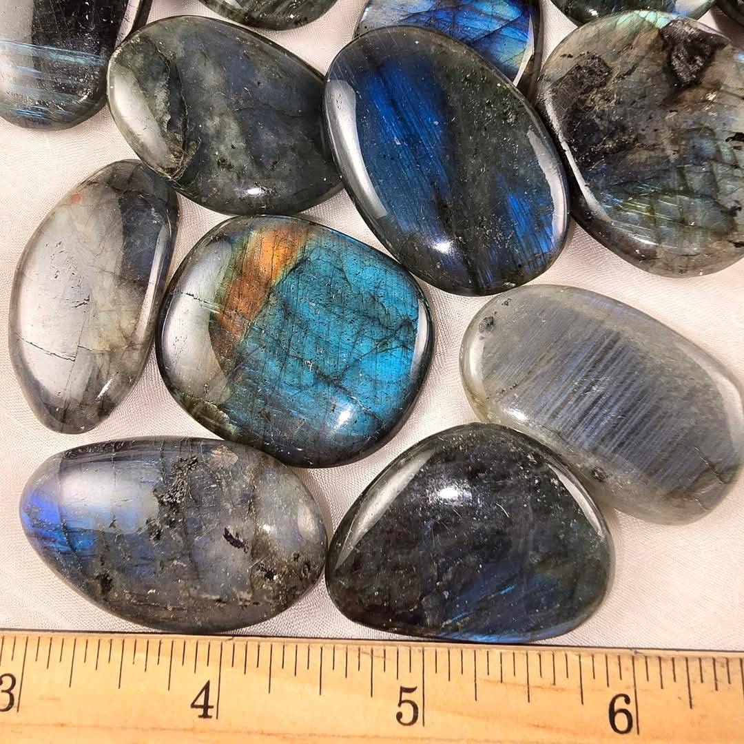 Blue Flash Labradorite Flat Palm Stone 1 Piece