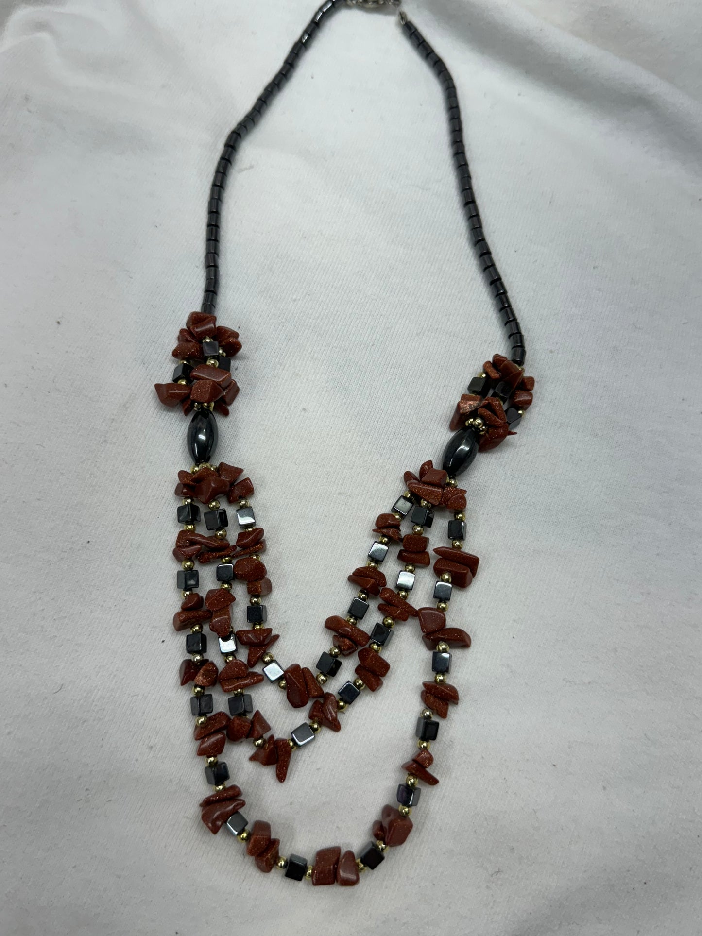 Hematite and Goldstone Drop Necklace