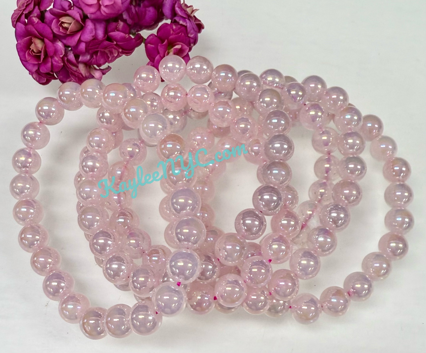 Aura Rose Quartz 8mm 7.5” Crystal Healing