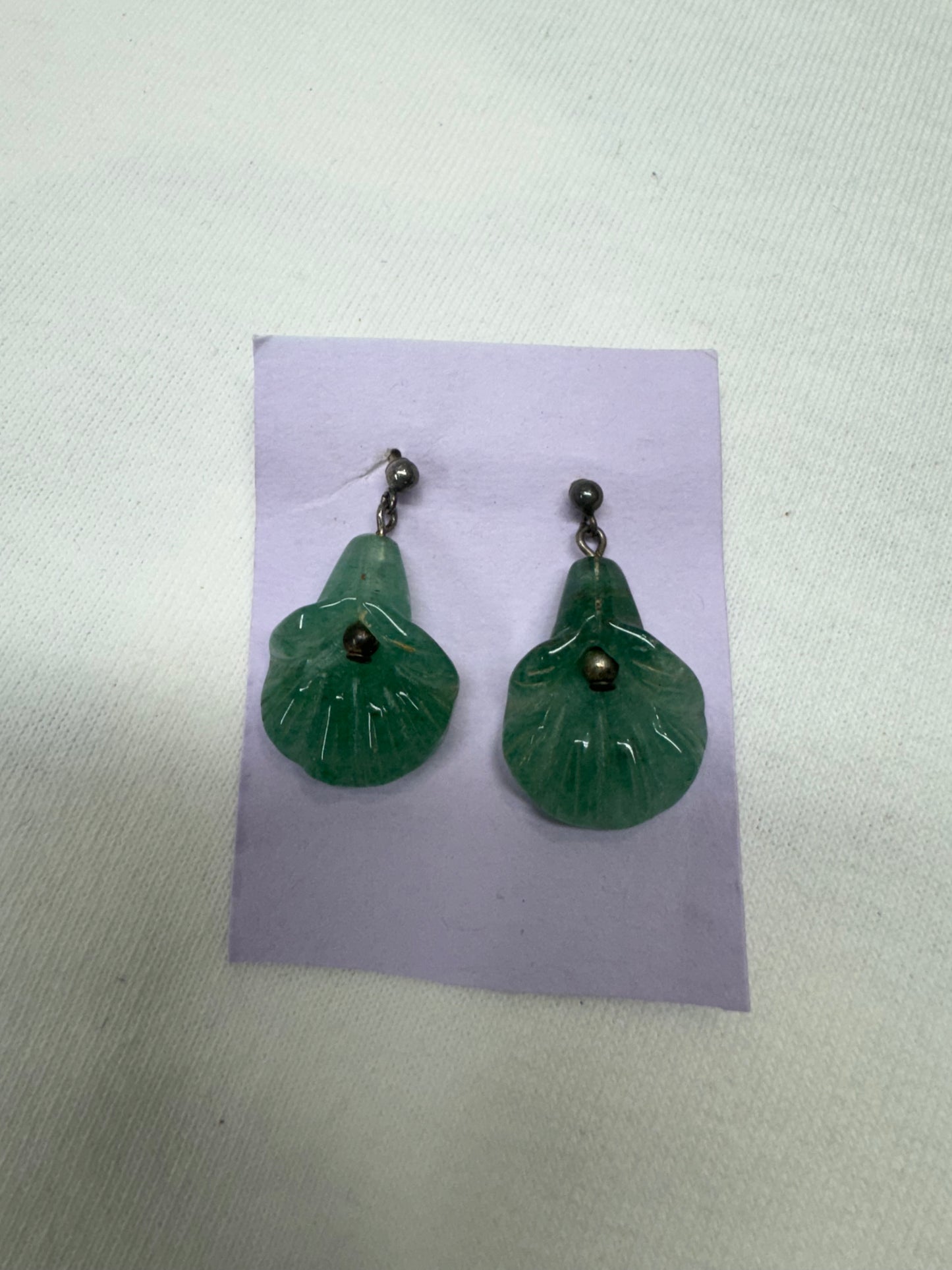 Vintage Aventurine Carved Flower Earrings