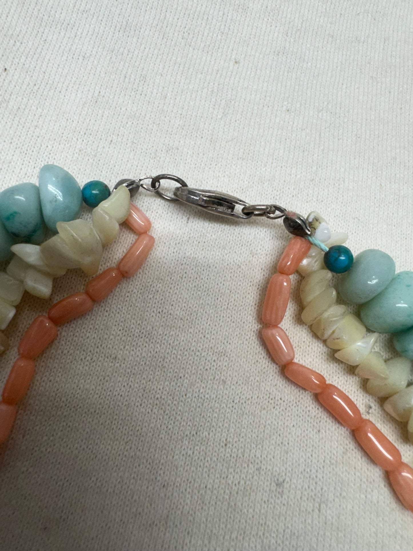 Larimar coral and shell sterling necklace