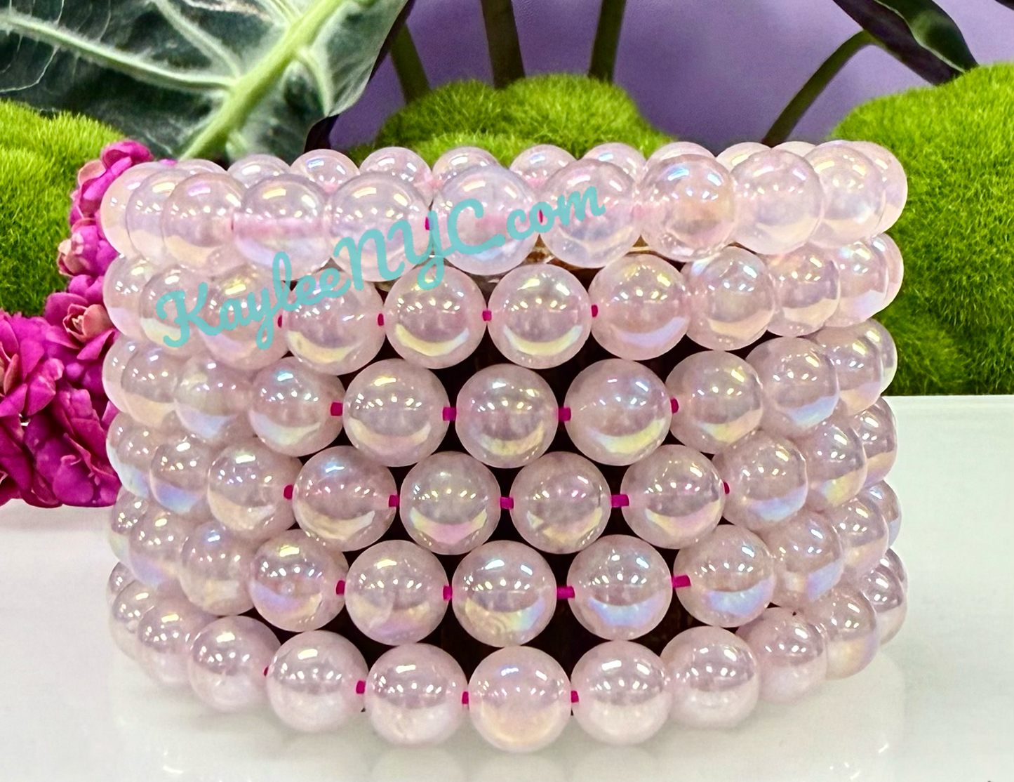 Aura Rose Quartz 8mm 7.5” Crystal Healing
