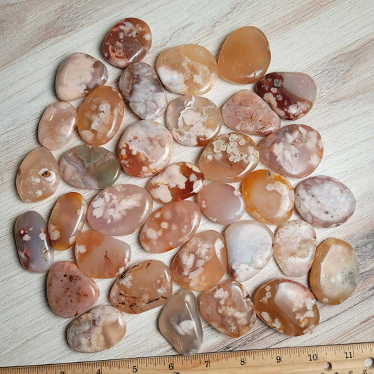 Flower Agate Crystal Flat Pocket  Palm Stone