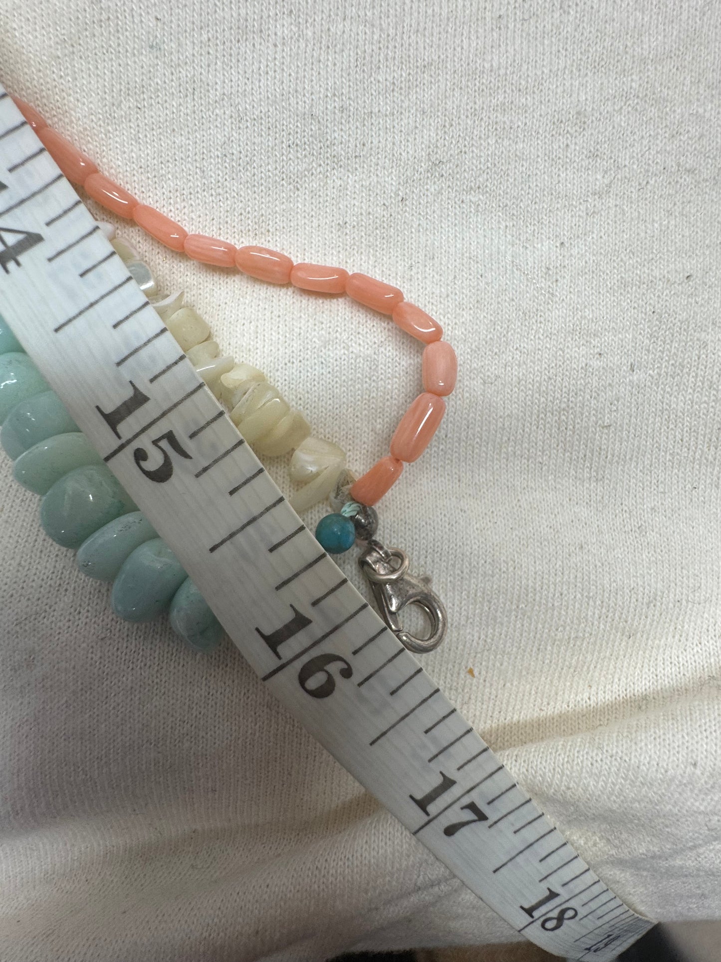 Larimar coral and shell sterling necklace