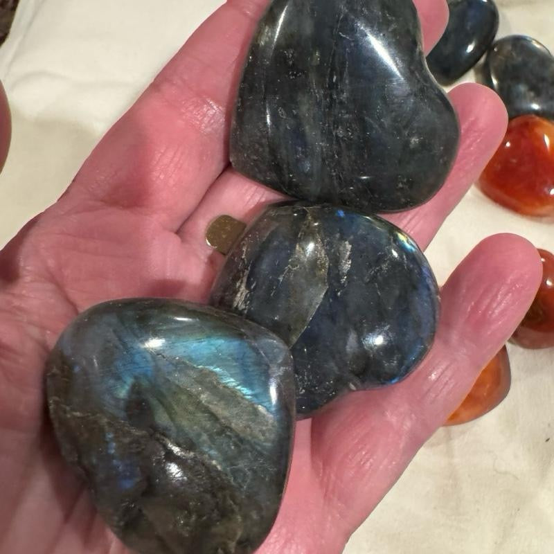 Crystal Hearts About 1 inch - 3 Pieces Choice of carnelian or labradorite or orange calcite or fire quartz or amazonite