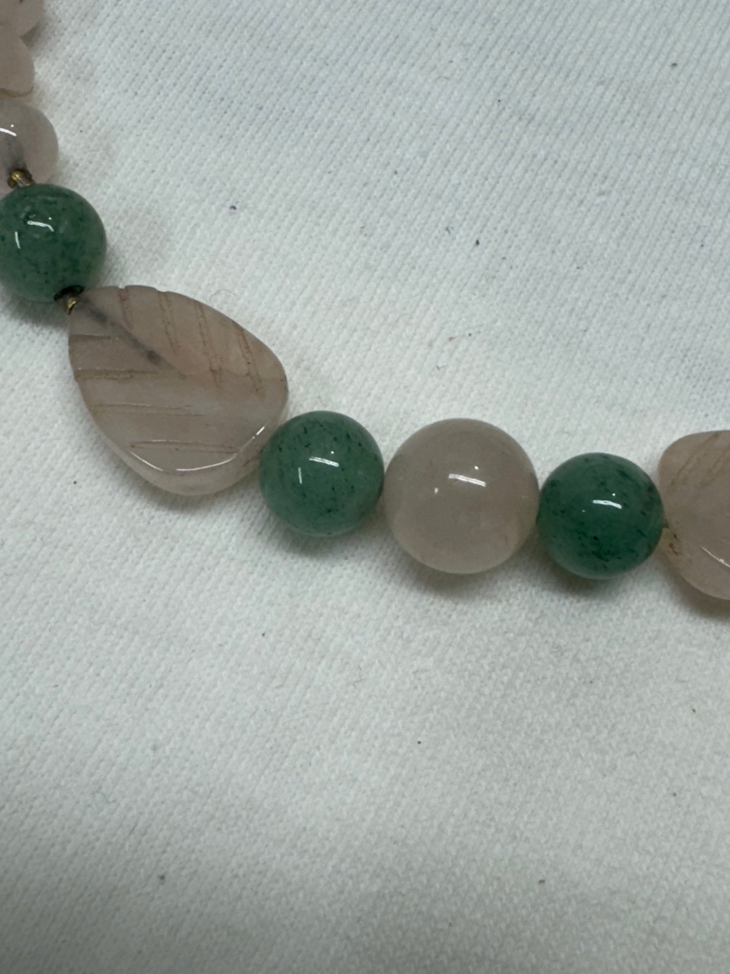 Carved Rose Quartz and Green Aventurine Necklace