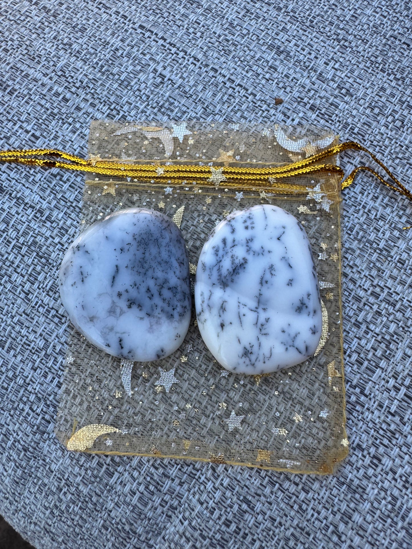 Amplify Intentions Crystal Pouch- Dendritic Opal in a Gold Pouch