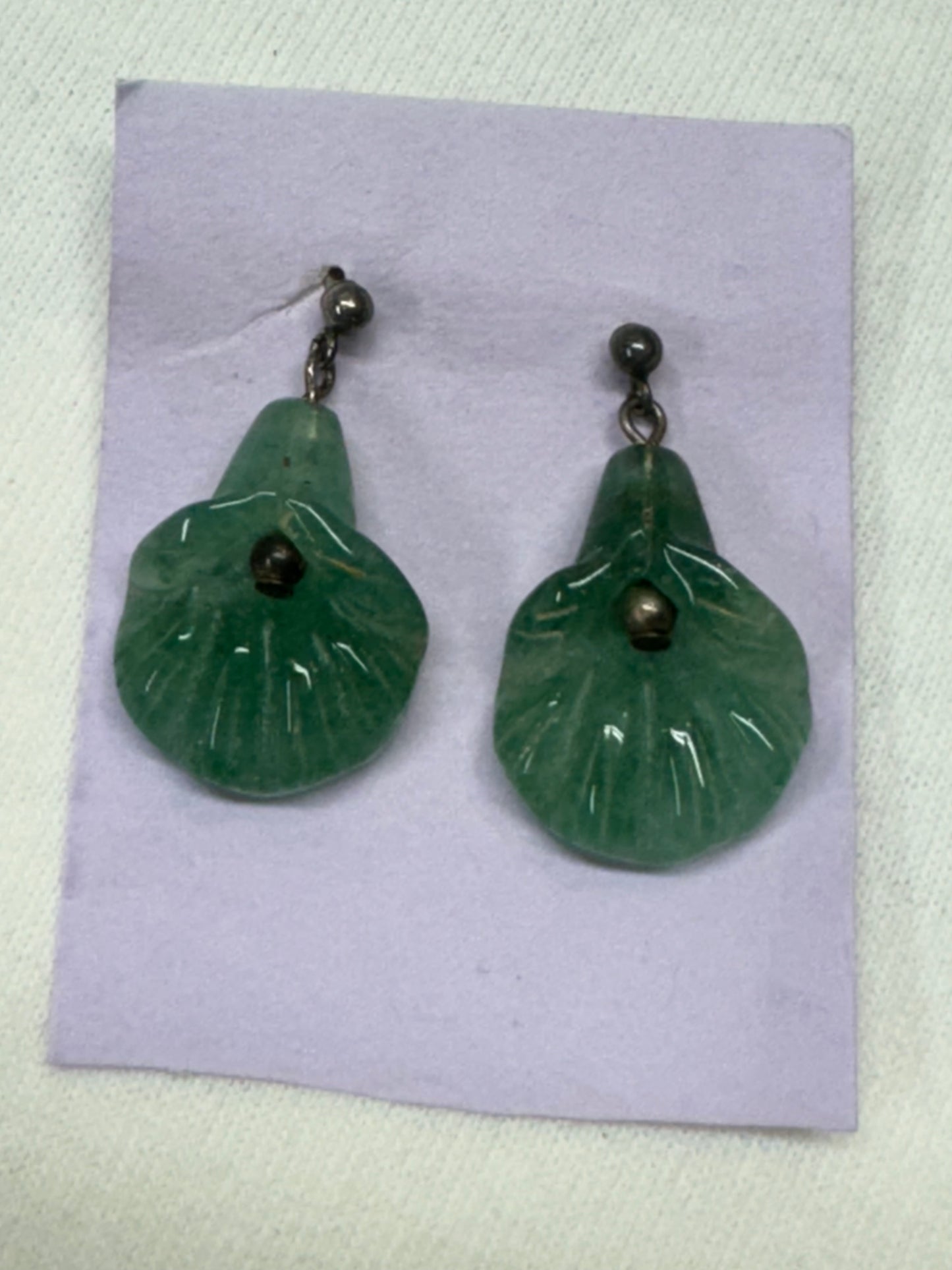 Vintage Aventurine Carved Flower Earrings