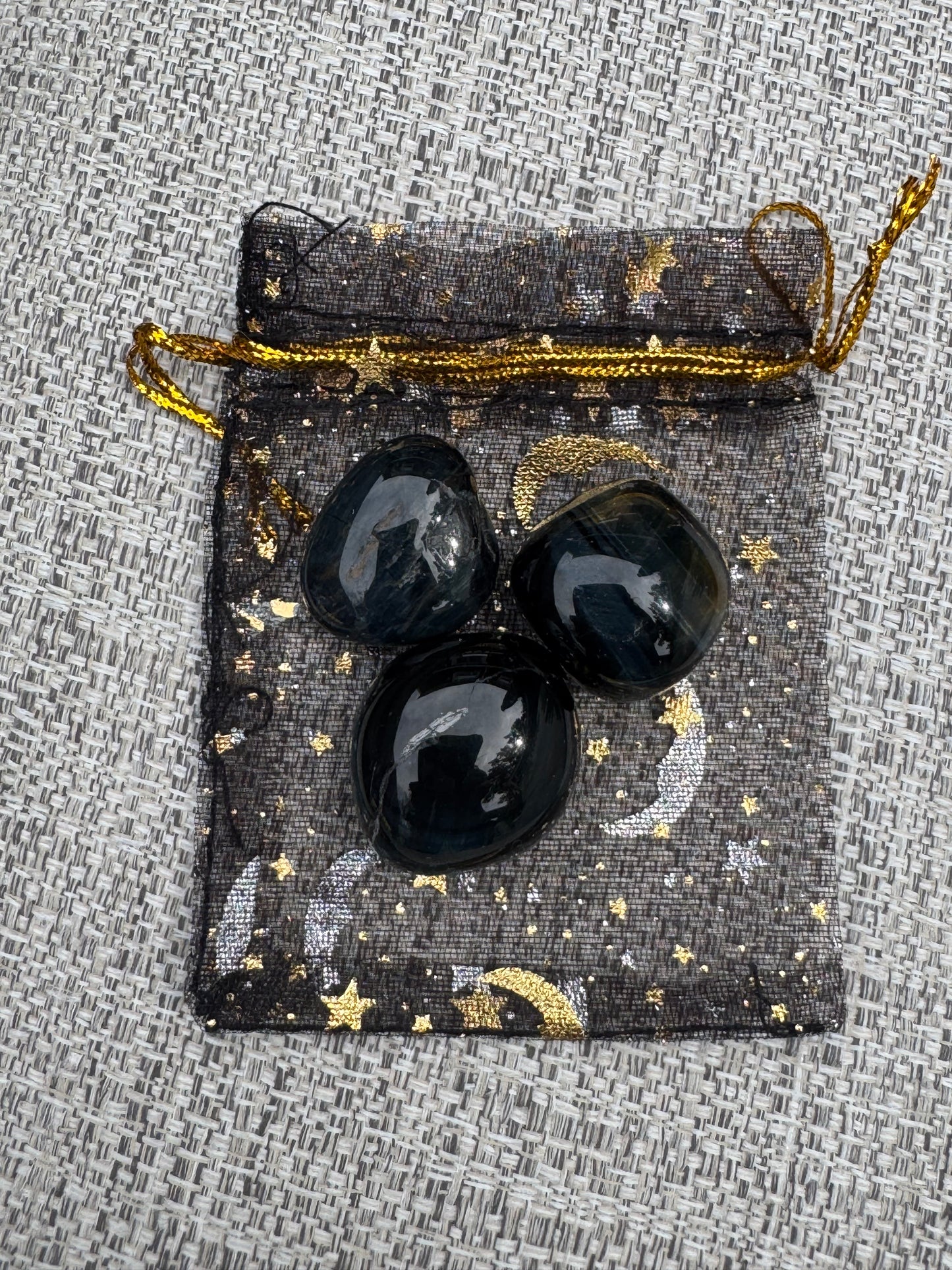 Evil Eye 🧿 Protection Crystal Intention Pouch - Blue Tiger Eye in a Black Pouch