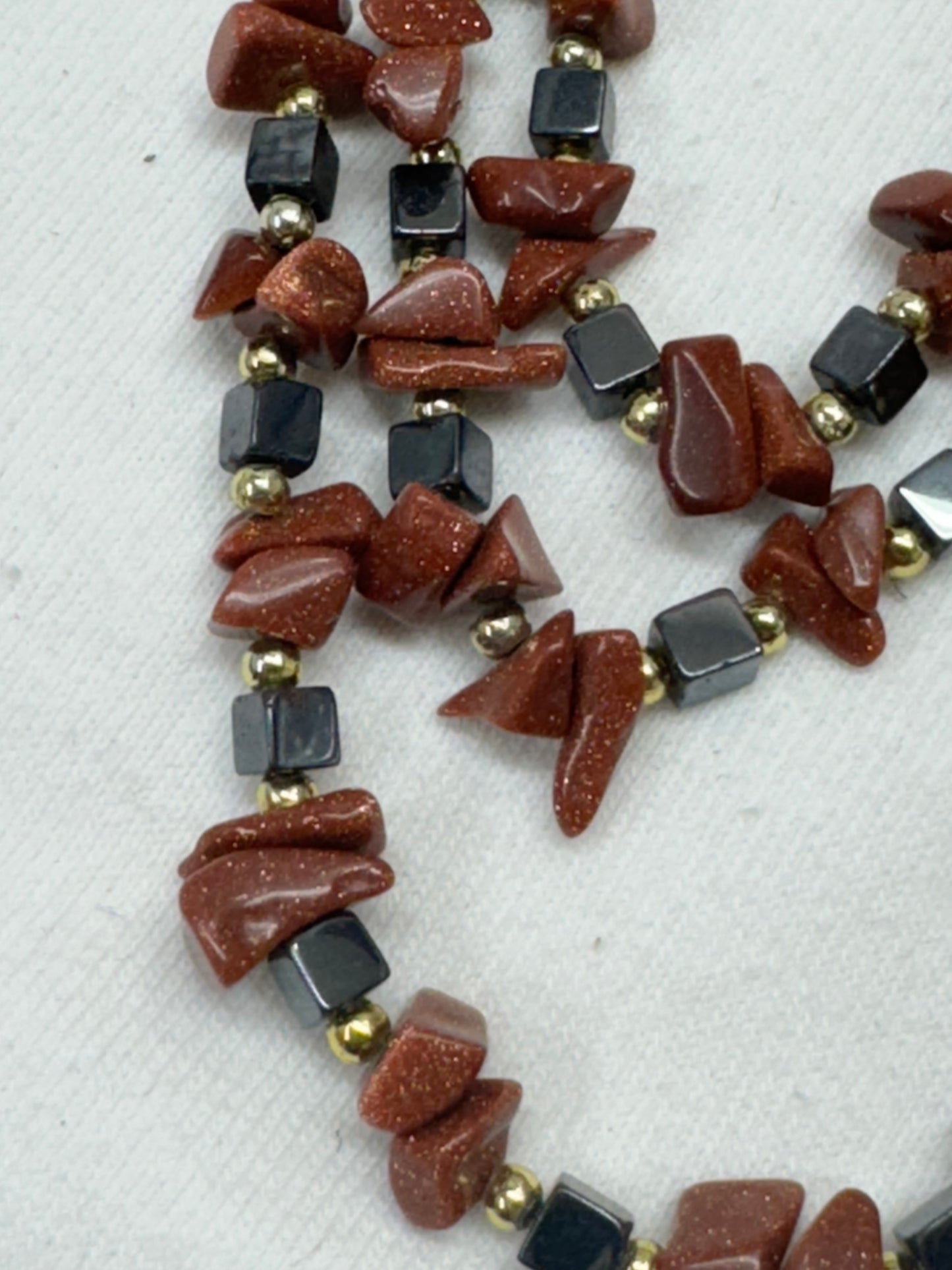 Hematite and Goldstone Drop Necklace