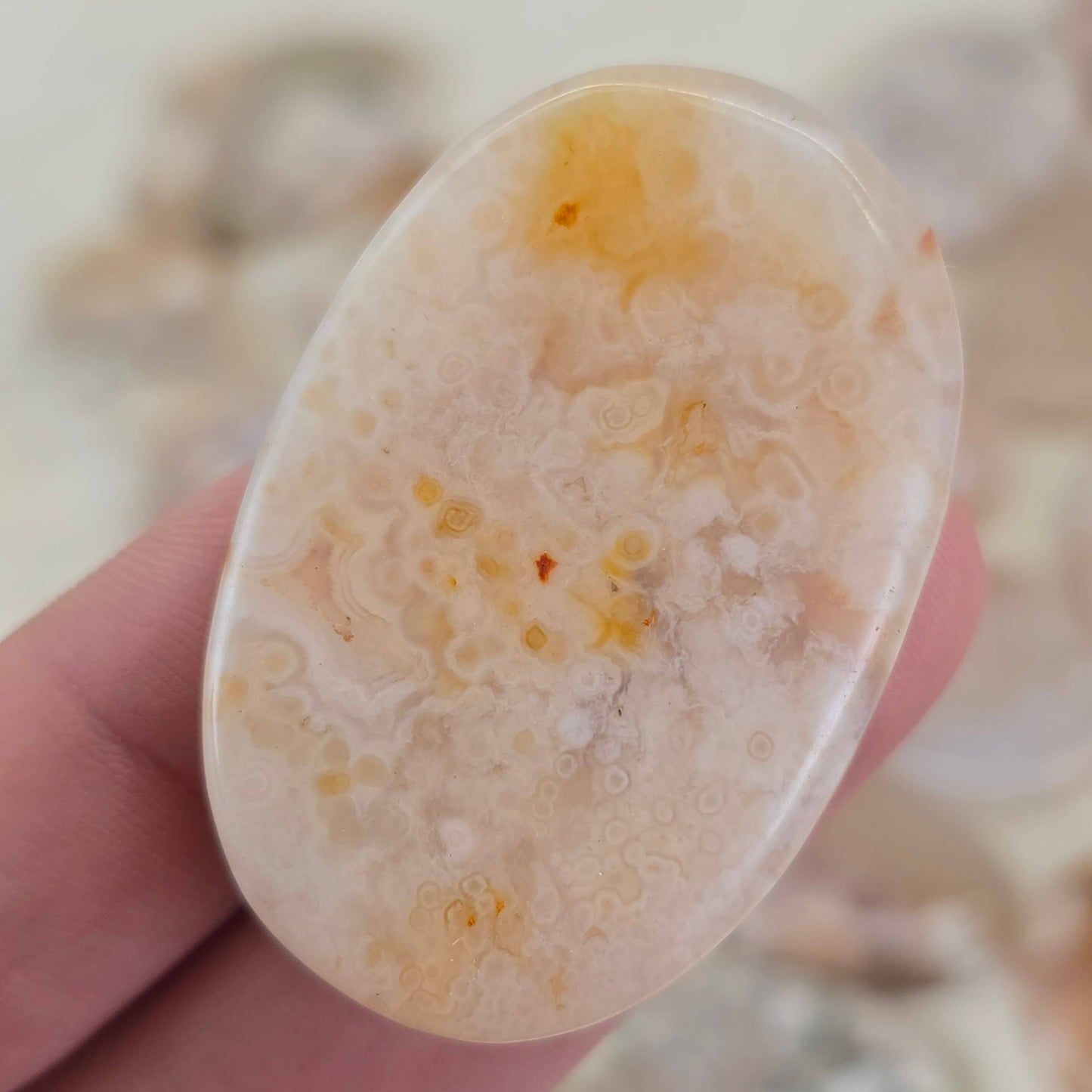 Flower Agate Crystal Flat Palm Stone