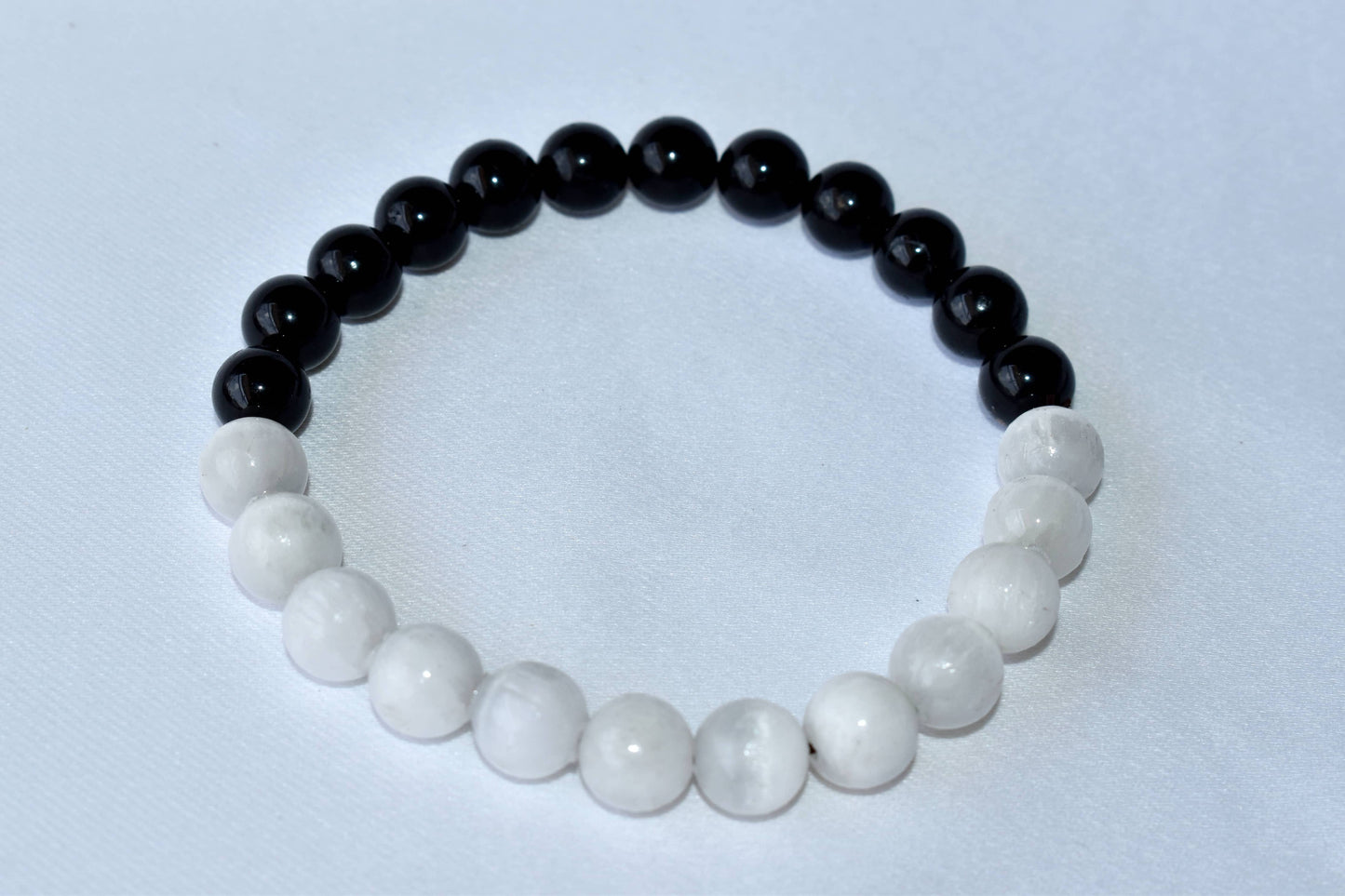 Yin Yang Energy Balance Crystal Bracelet Selenite and Black Tourmaline Spiritual Support