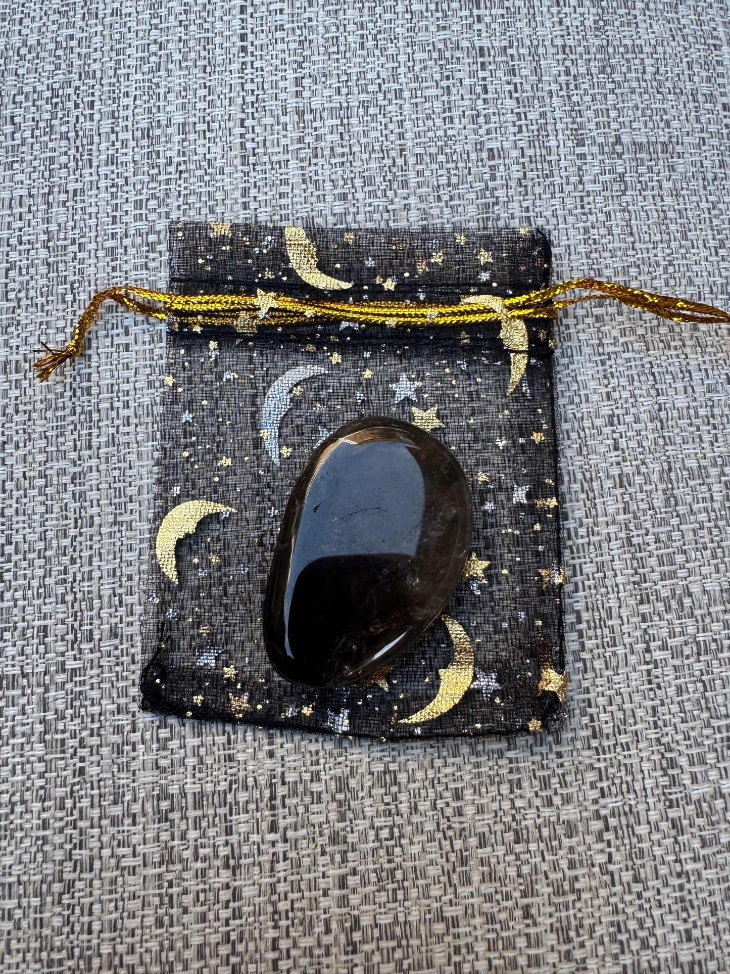Elevate Your Mood Crystal Pouch- Smoky Quartz Crystal in a Black Charm Bag