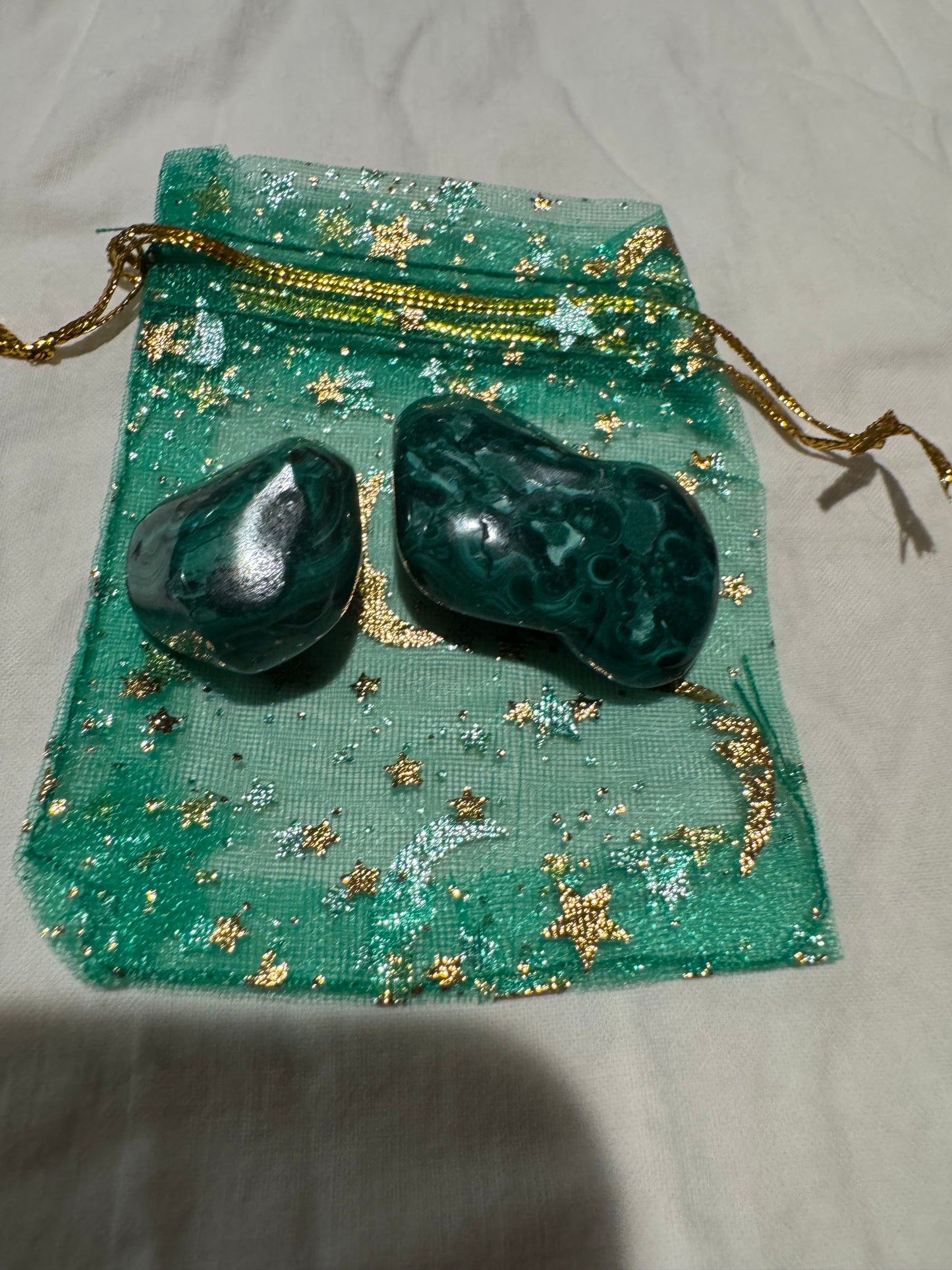Money Manifesting Malachite In a Green Charm Bag