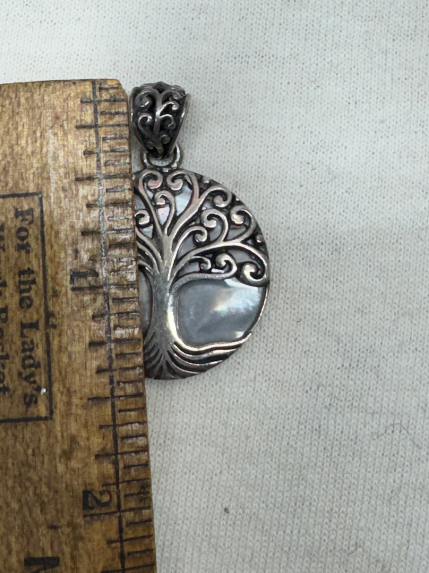 Vintage Mexico Mother of Pearl Heart with Tree Sterling