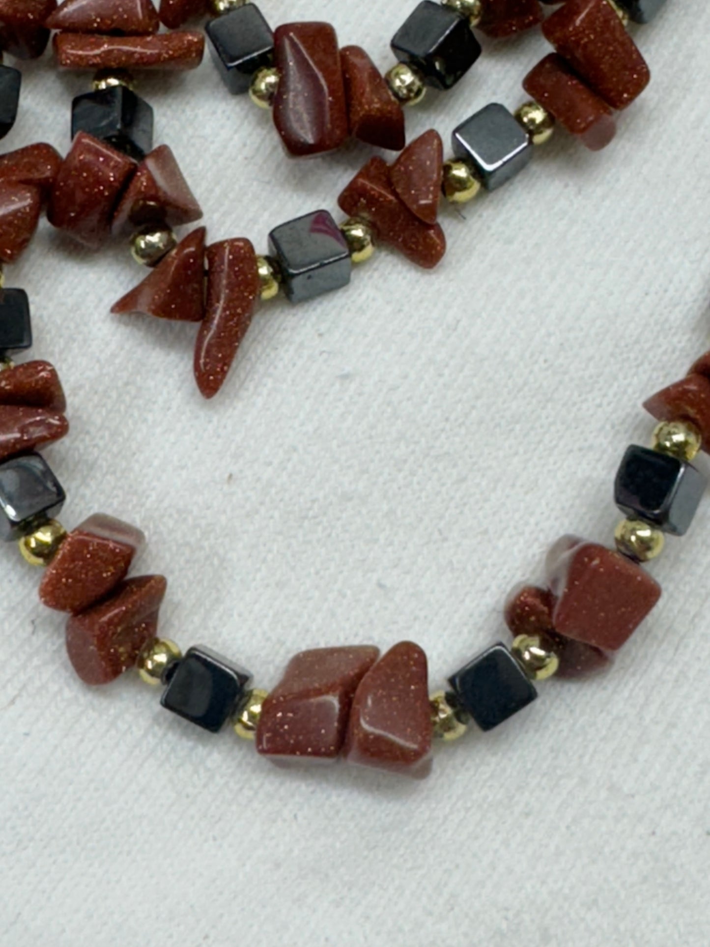 Hematite and Goldstone Drop Necklace