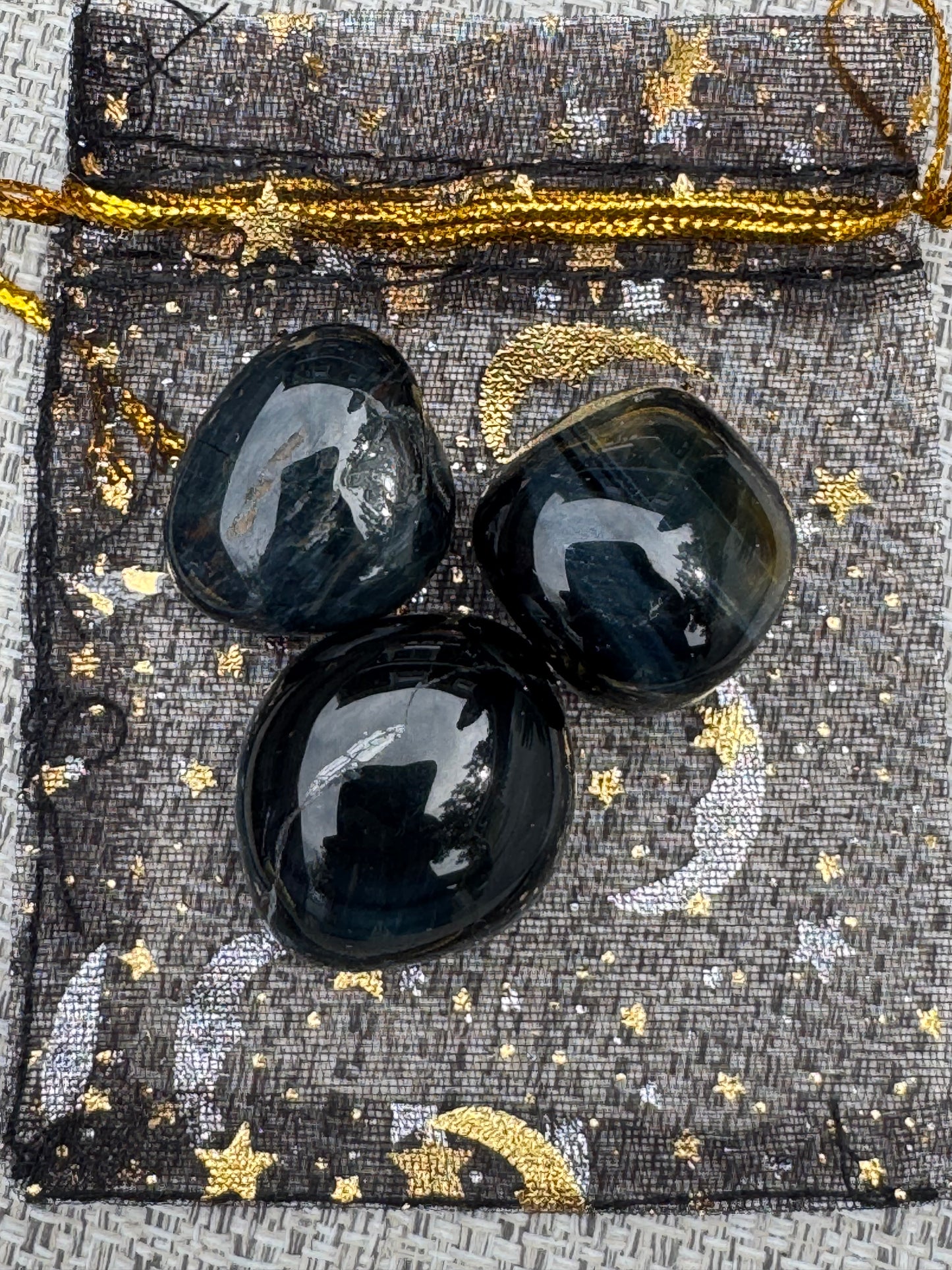 Evil Eye 🧿 Protection Crystal Intention Pouch - Blue Tiger Eye in a Black Pouch