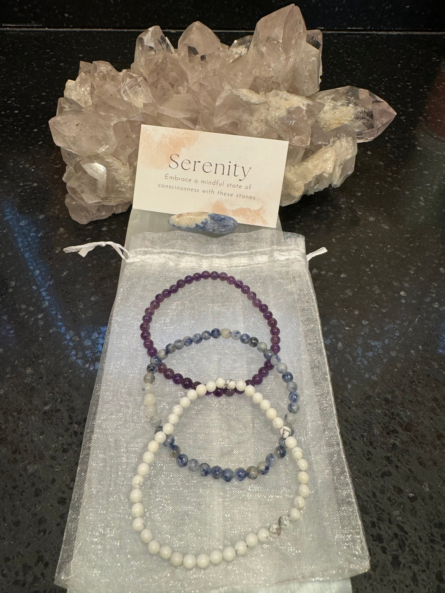 Calm Zen Intention Manifesting Crystal Bracelet Set 4mm