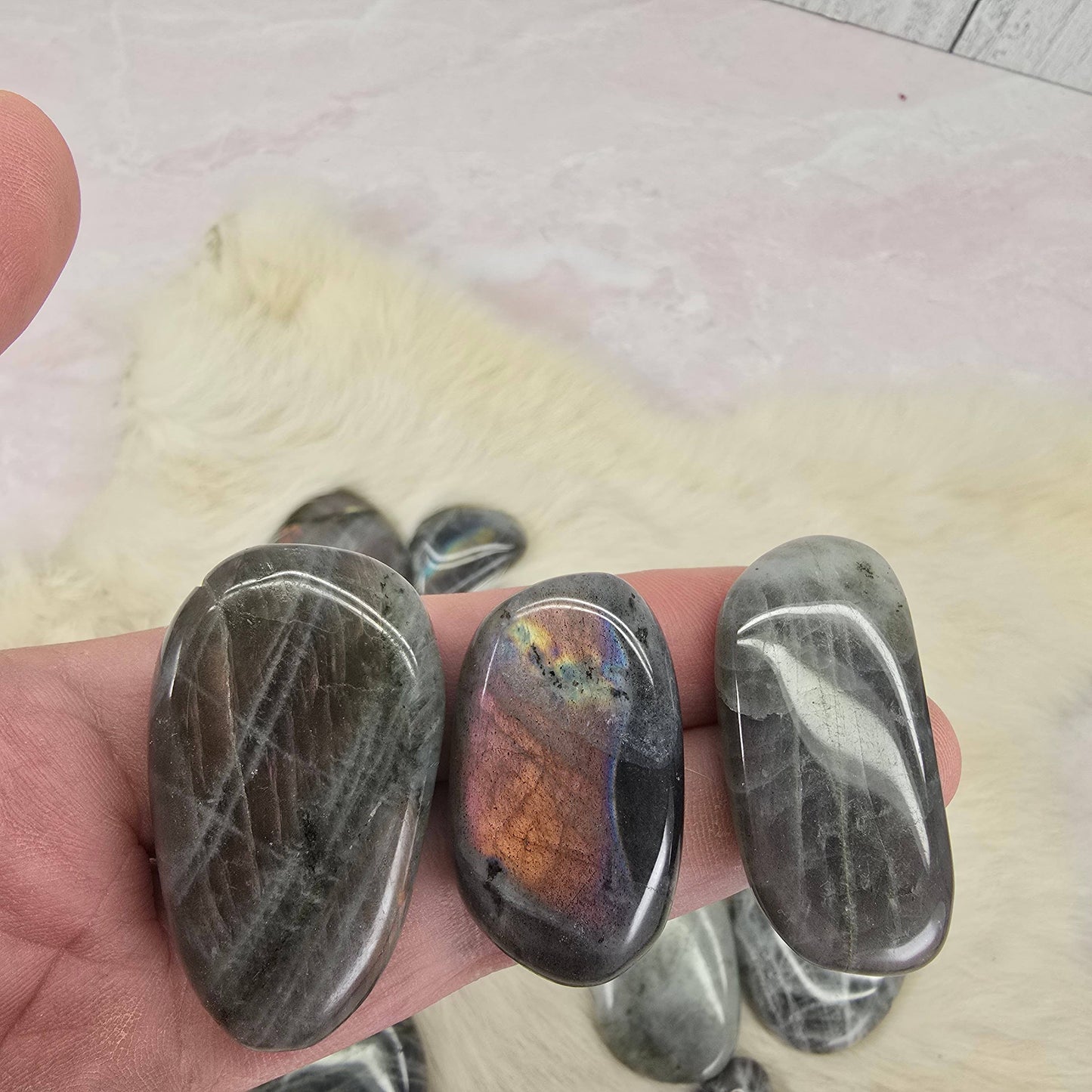 .5 Kilo Purple Flash Labradorite Flat Palm Stone ~ Bulk