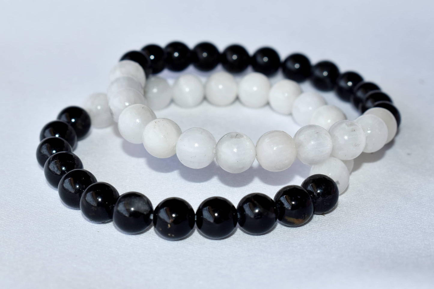 Yin Yang Energy Balance Crystal Bracelet Selenite and Black Tourmaline Spiritual Support