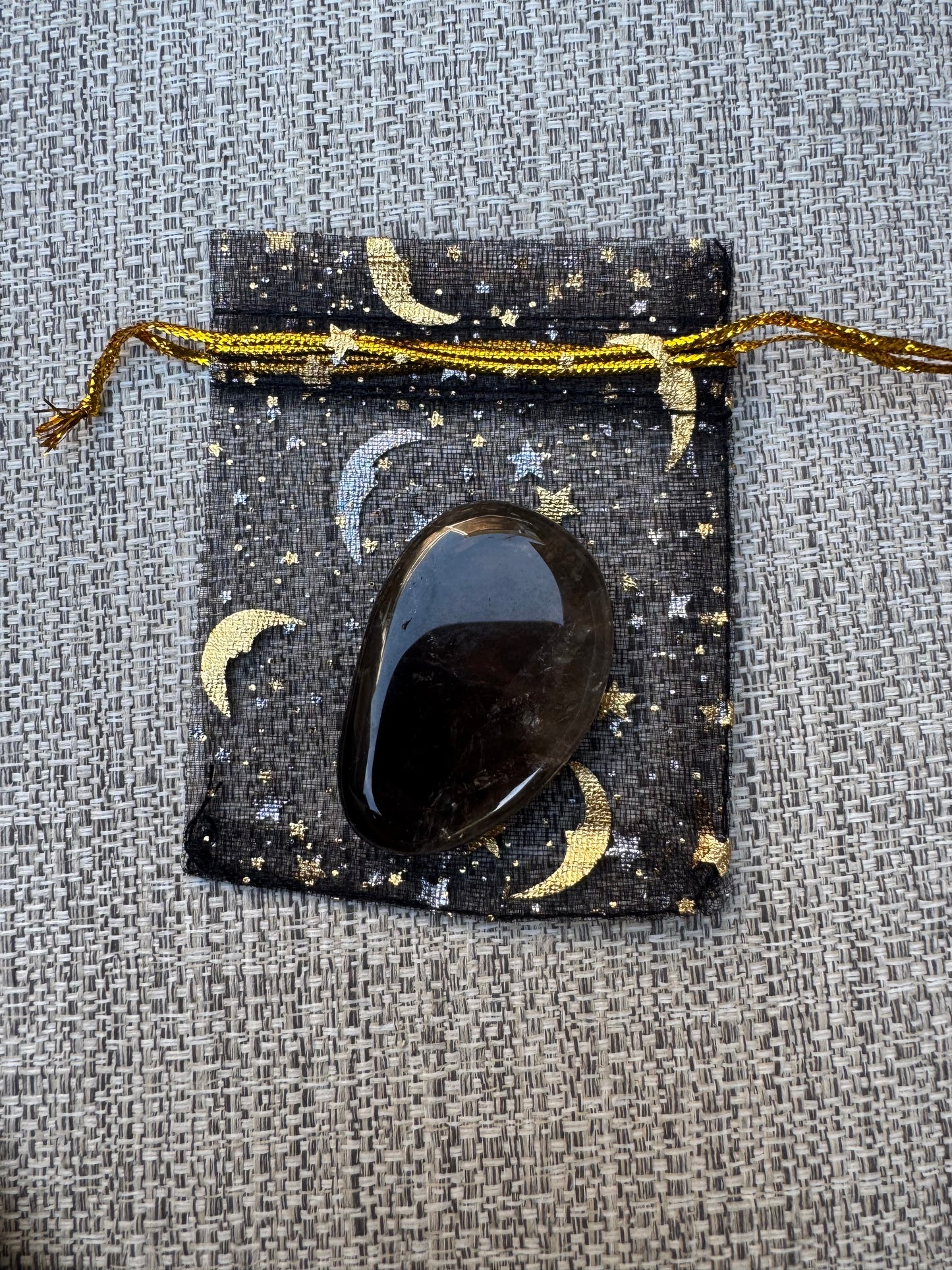 Elevate Your Mood Crystal Pouch- Smoky Quartz Crystal in a Black Charm Bag