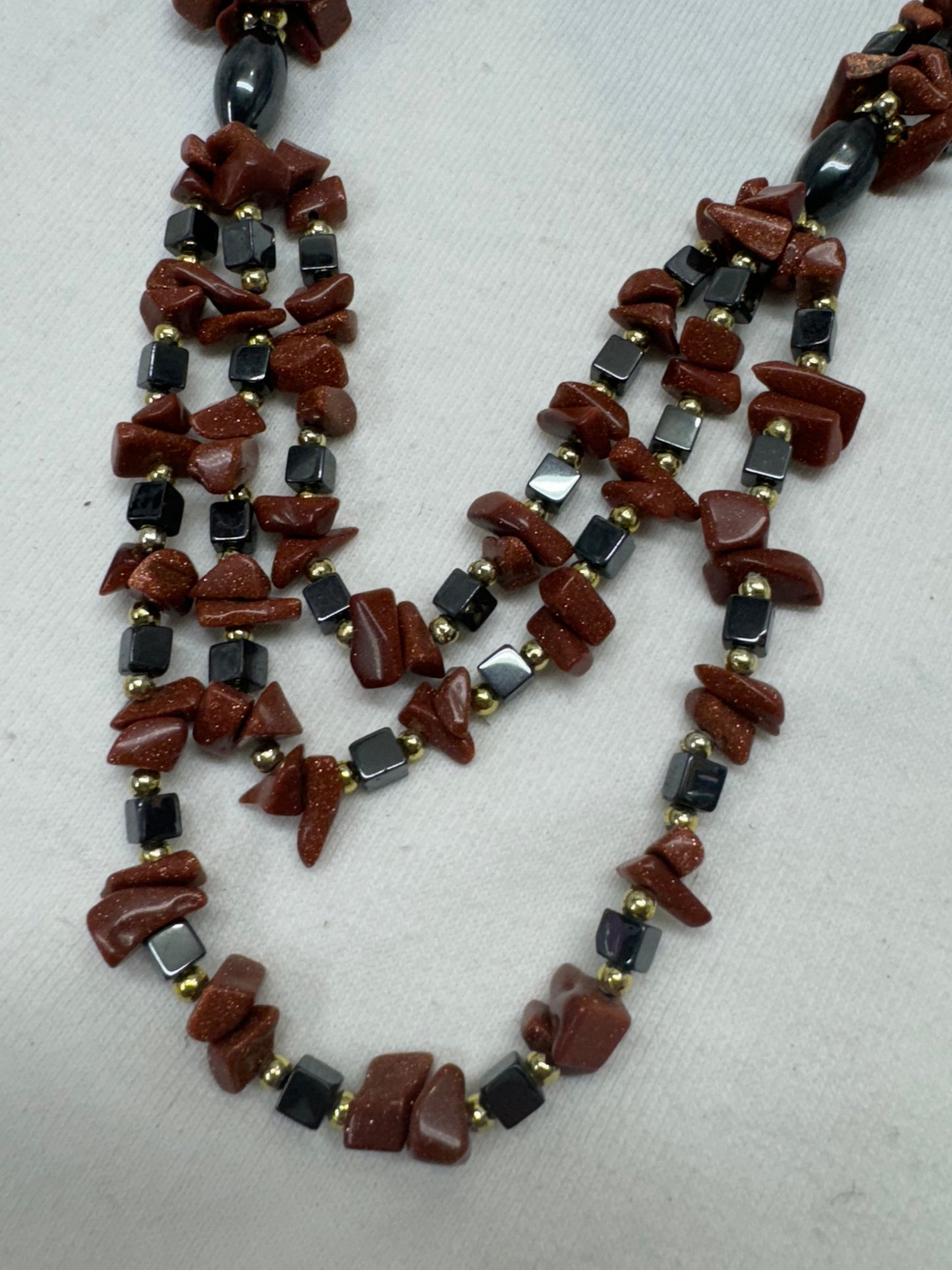 Hematite and Goldstone Drop Necklace