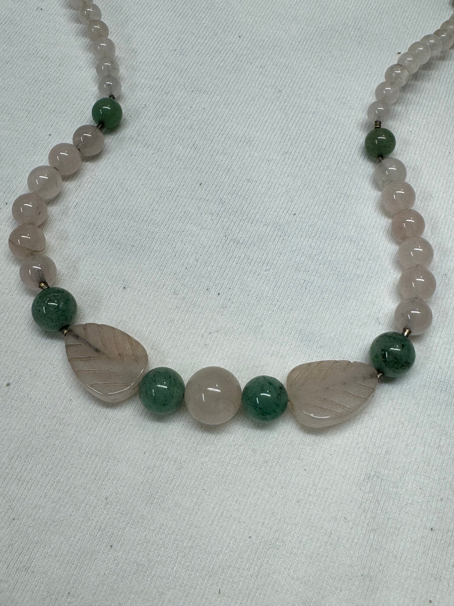 Carved Rose Quartz and Green Aventurine Necklace