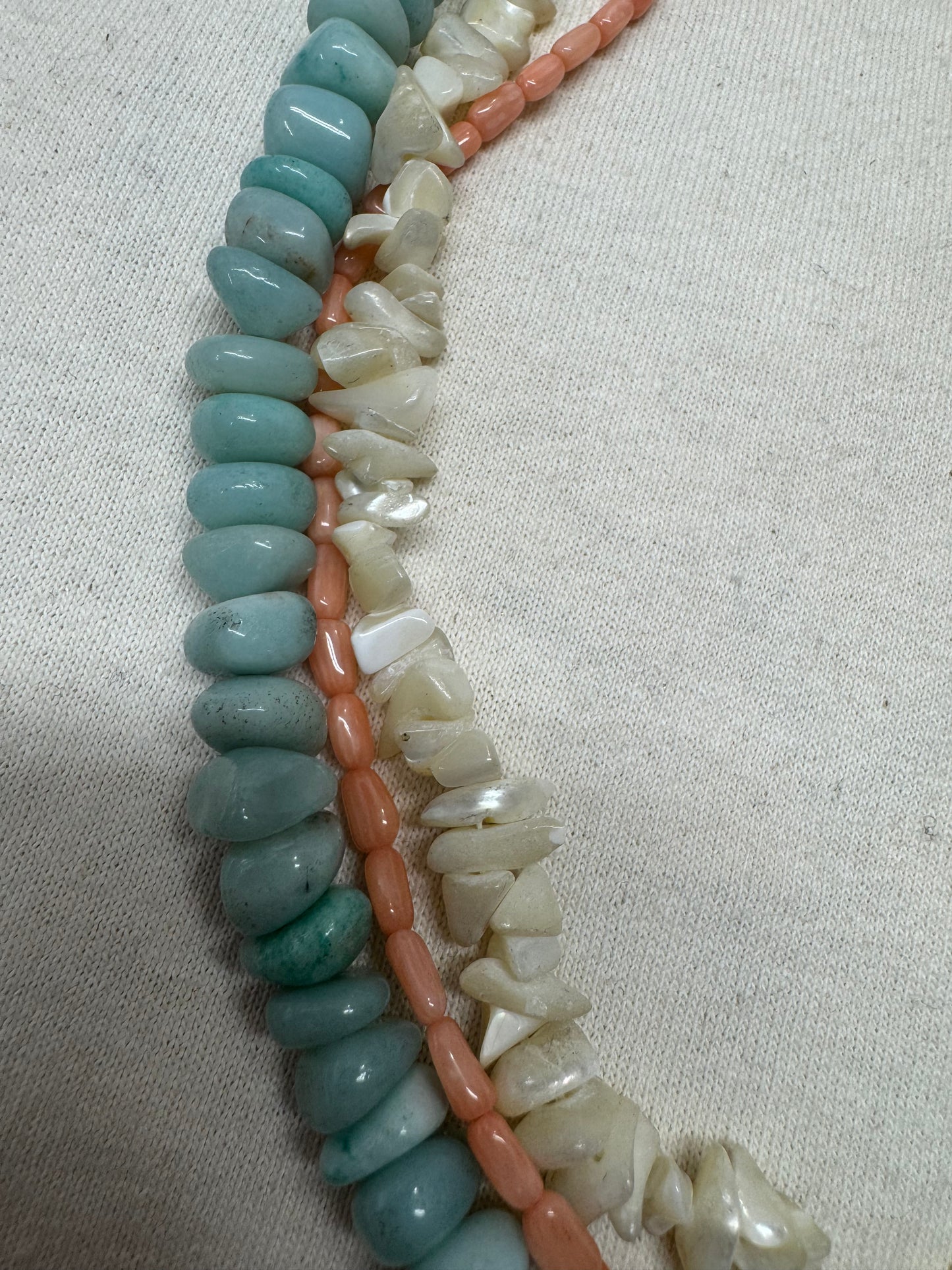 Larimar coral and shell sterling necklace