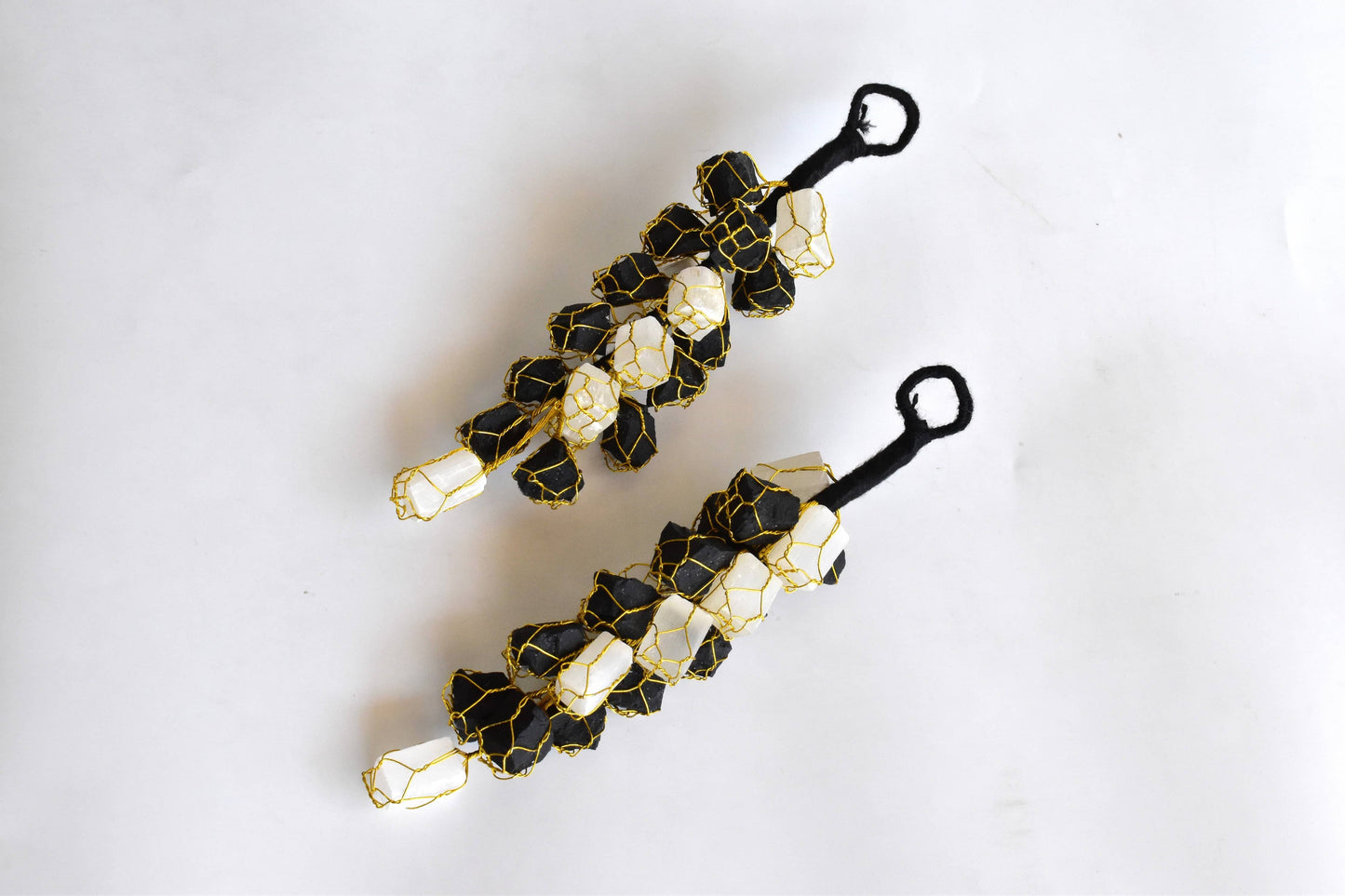 Selenite with Black Tourmaline Protective Protection Raw Crystal Car or Home Hanger