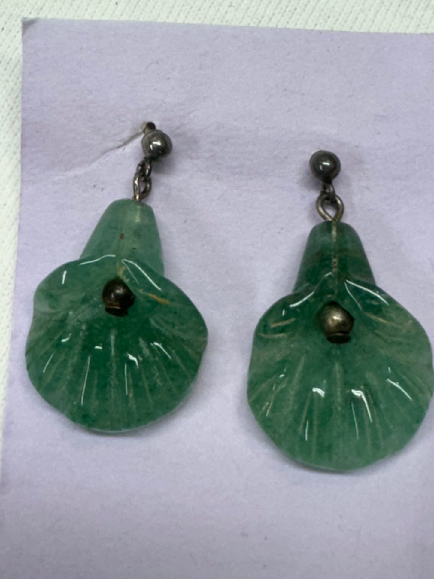 Vintage Aventurine Carved Flower Earrings