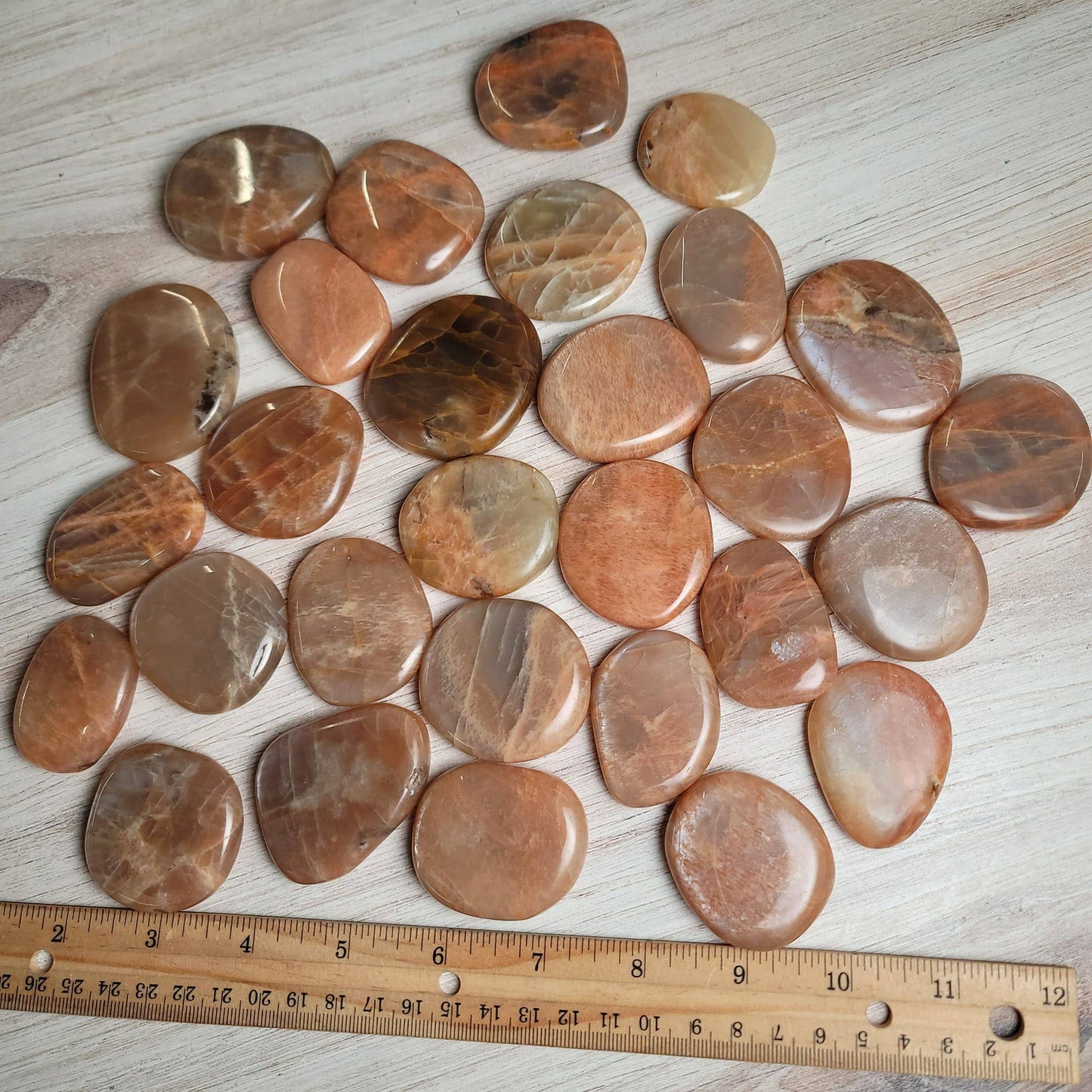 Peach Moonstone Flat Crystal Palm Stones