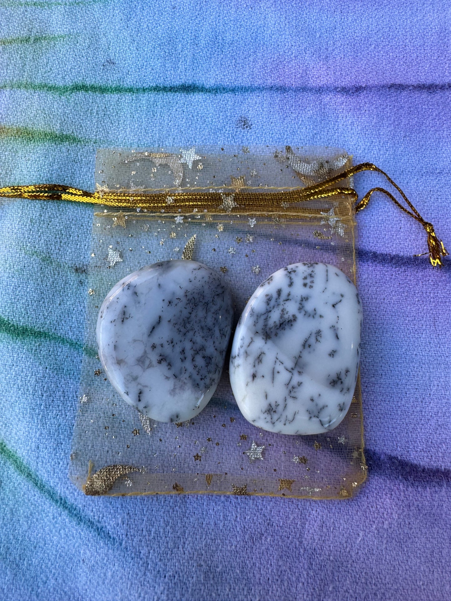 Amplify Intentions Crystal Pouch- Dendritic Opal in a Gold Pouch