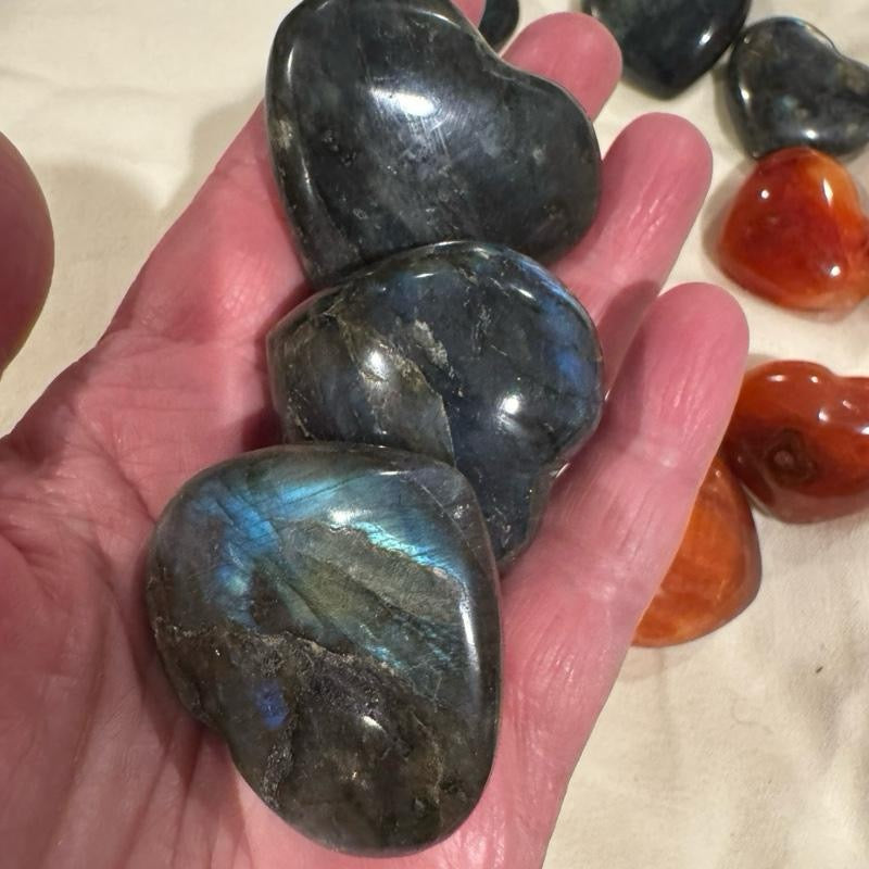 Crystal Hearts About 1 inch - 3 Pieces Choice of carnelian or labradorite or orange calcite or fire quartz or amazonite