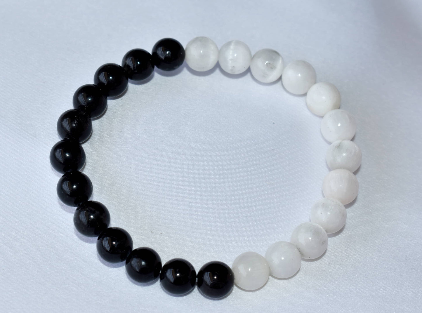 Yin Yang Energy Balance Crystal Bracelet Selenite and Black Tourmaline Spiritual Support