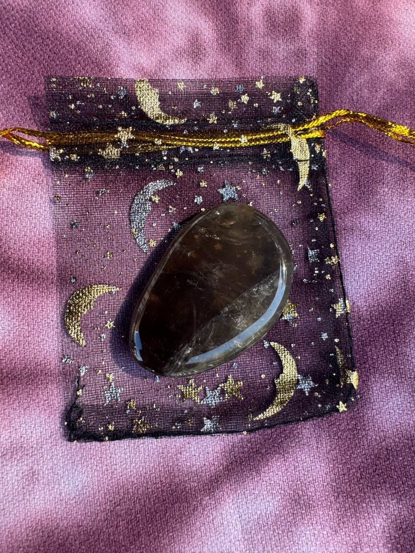 Elevate Your Mood Crystal Pouch- Smoky Quartz Crystal in a Black Charm Bag