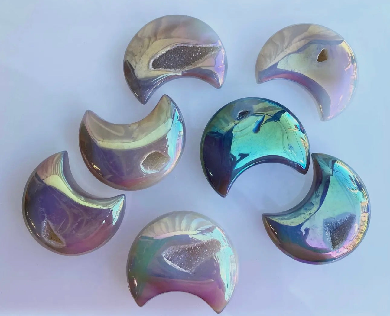Angel Aura Agate Druzy Moon ๐