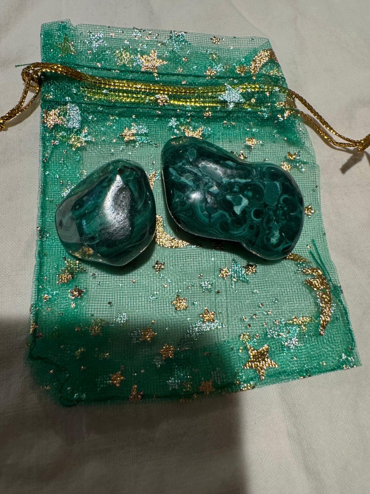 Money Manifesting Malachite In a Green Charm Bag