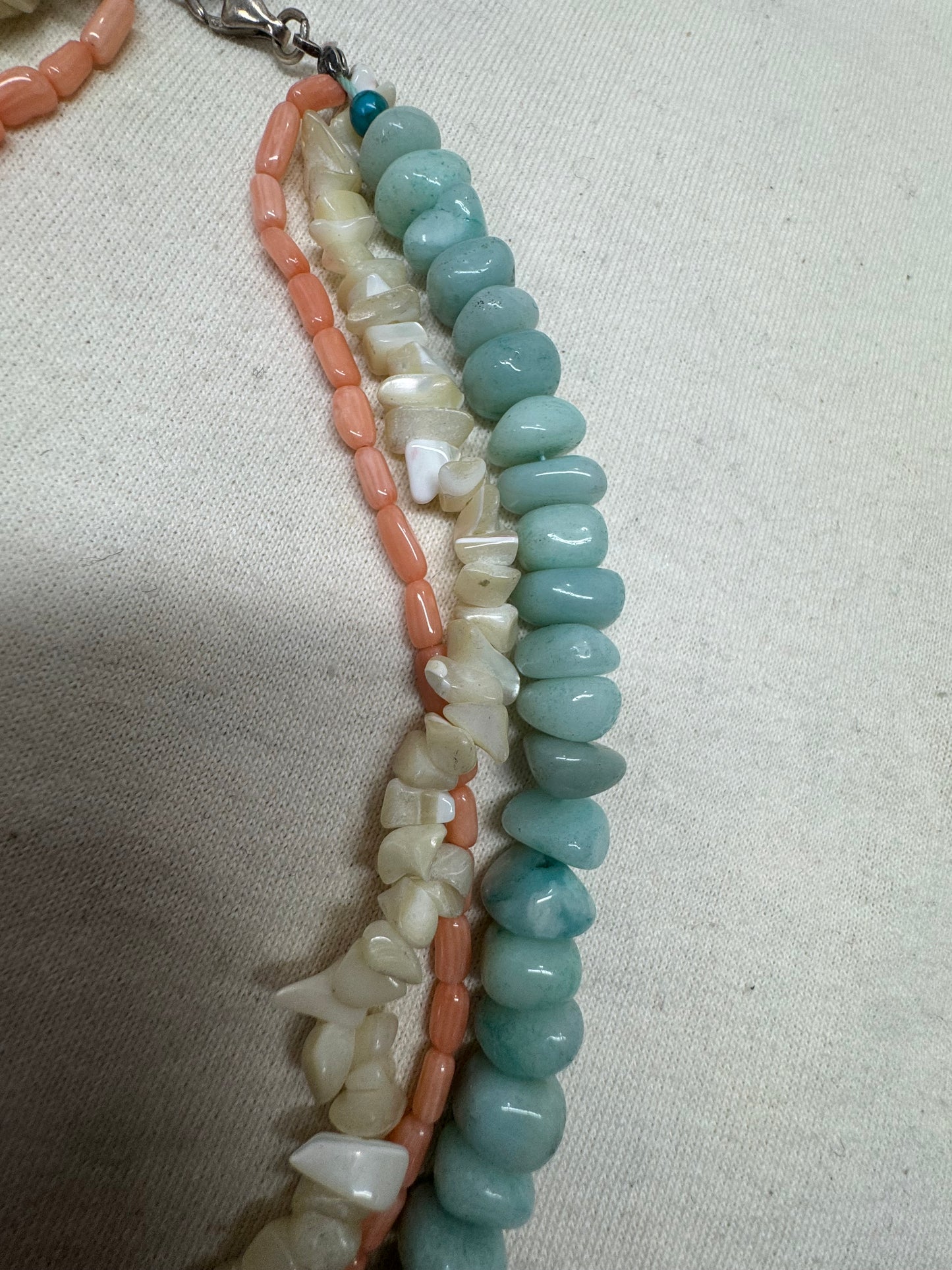 Larimar coral and shell sterling necklace