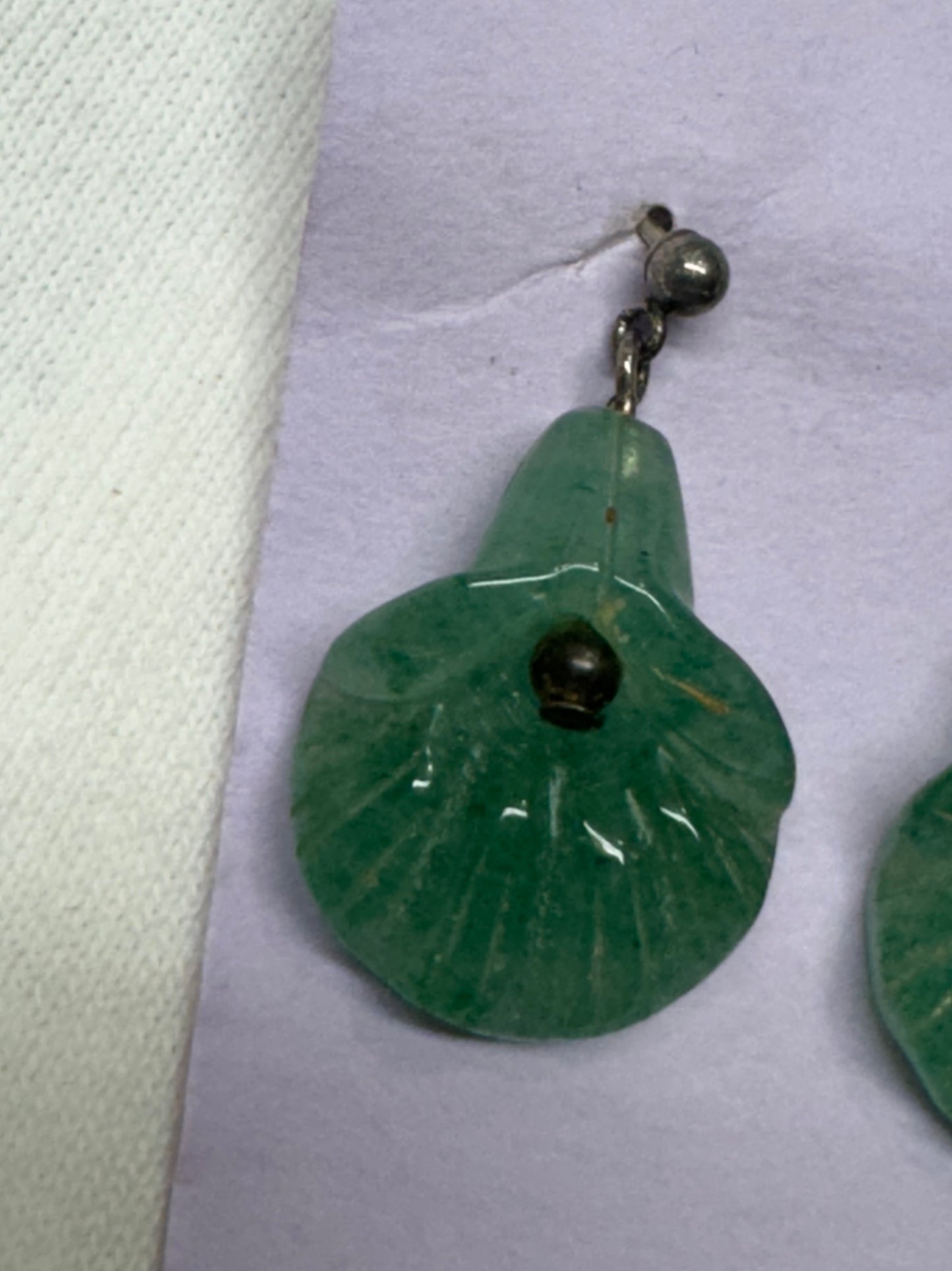 Vintage Aventurine Carved Flower Earrings
