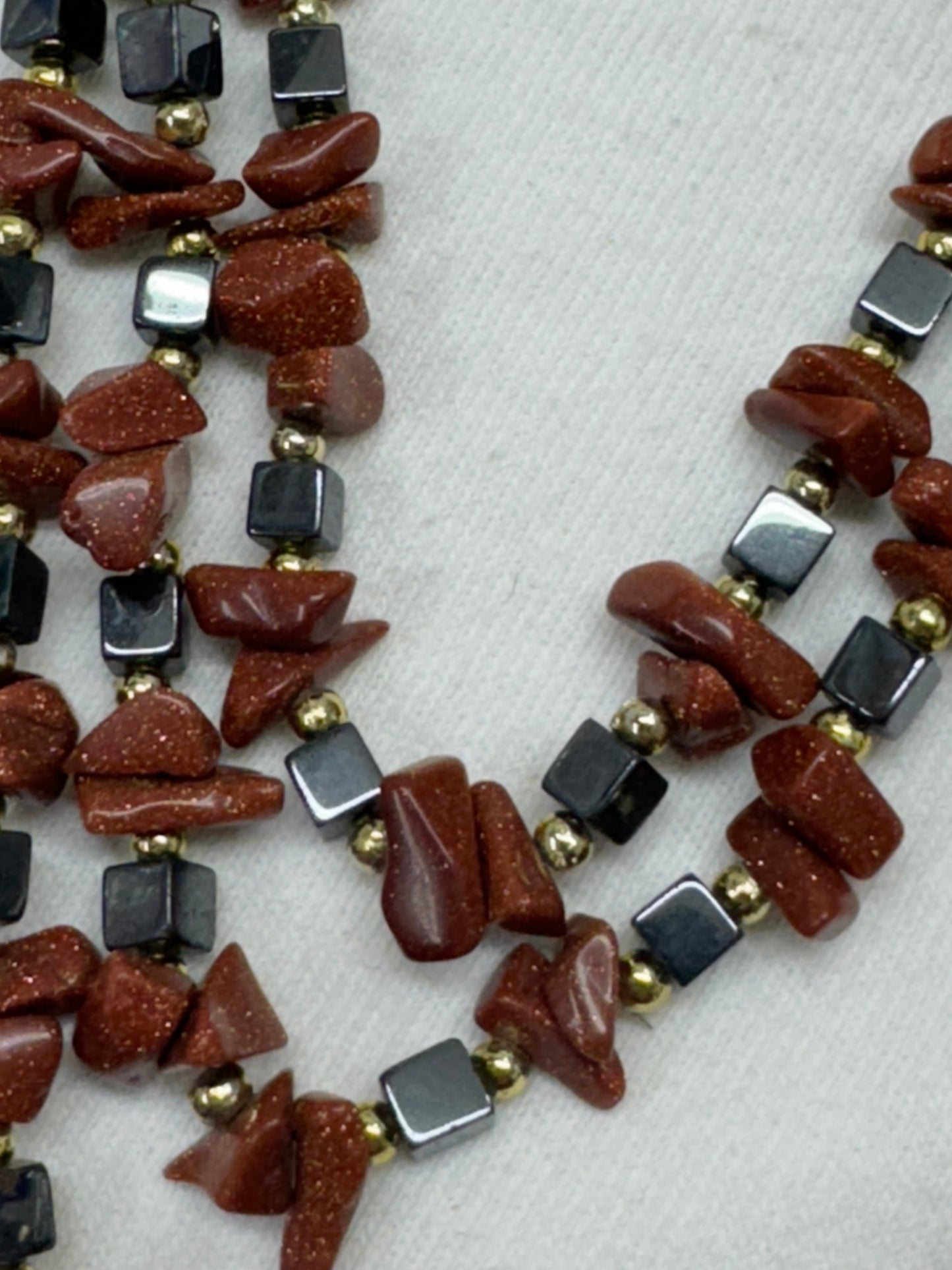 Hematite and Goldstone Drop Necklace