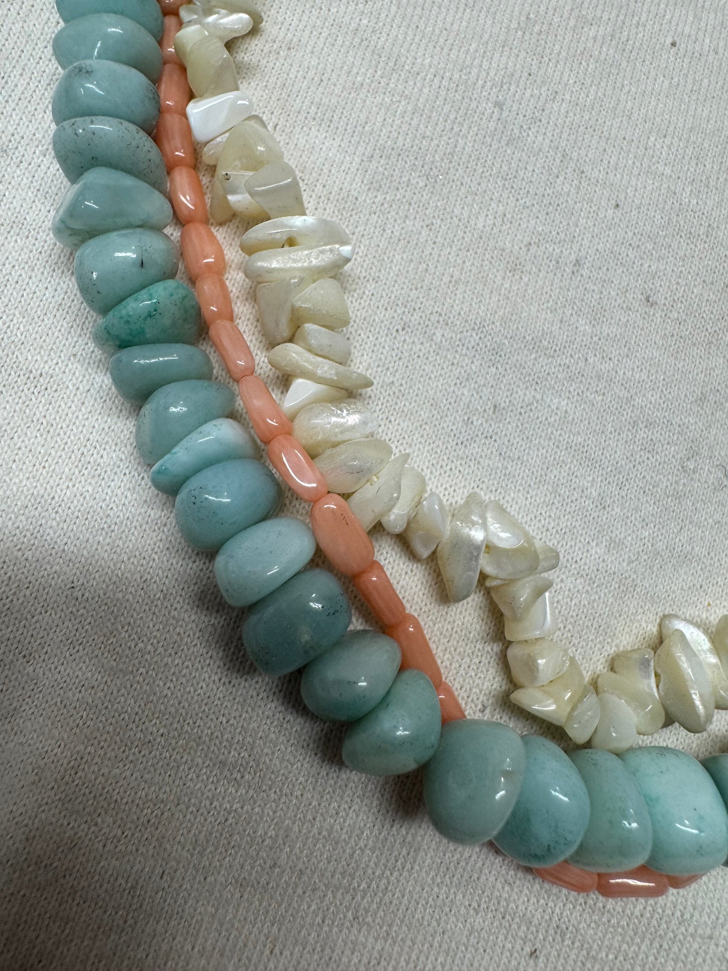 Larimar coral and shell sterling necklace