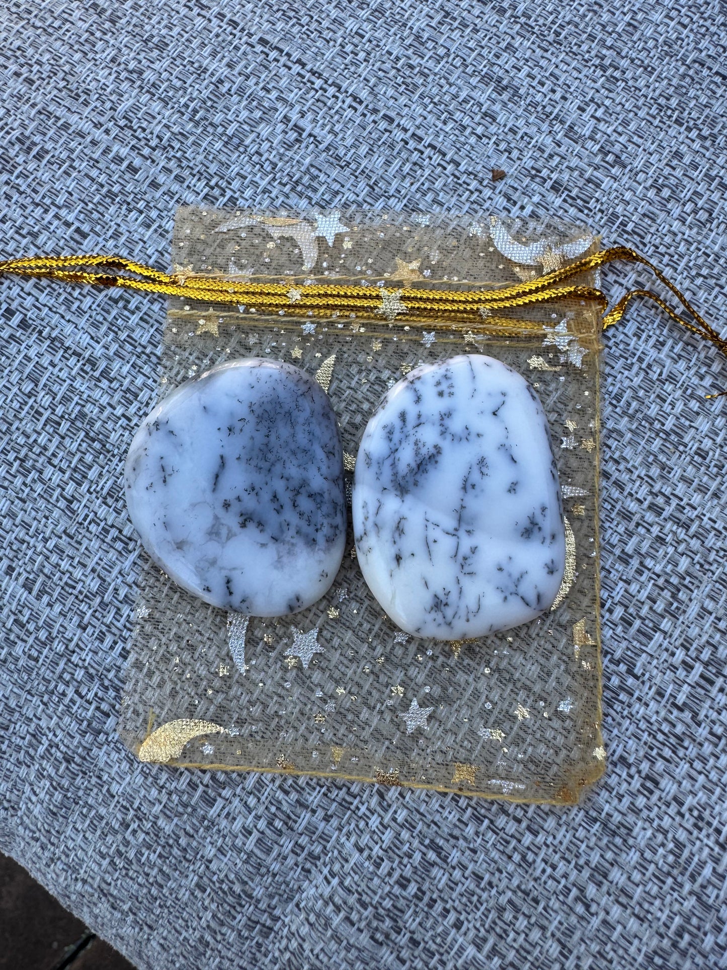 Amplify Intentions Crystal Pouch- Dendritic Opal in a Gold Pouch