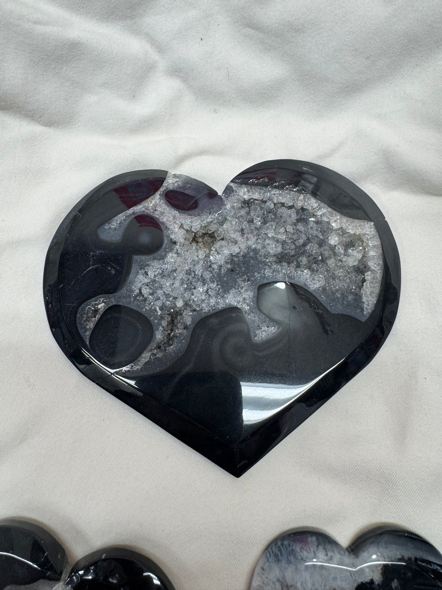 Natural Druzy Black Onyx Heart Crystal Healing -Small or Medium or Large