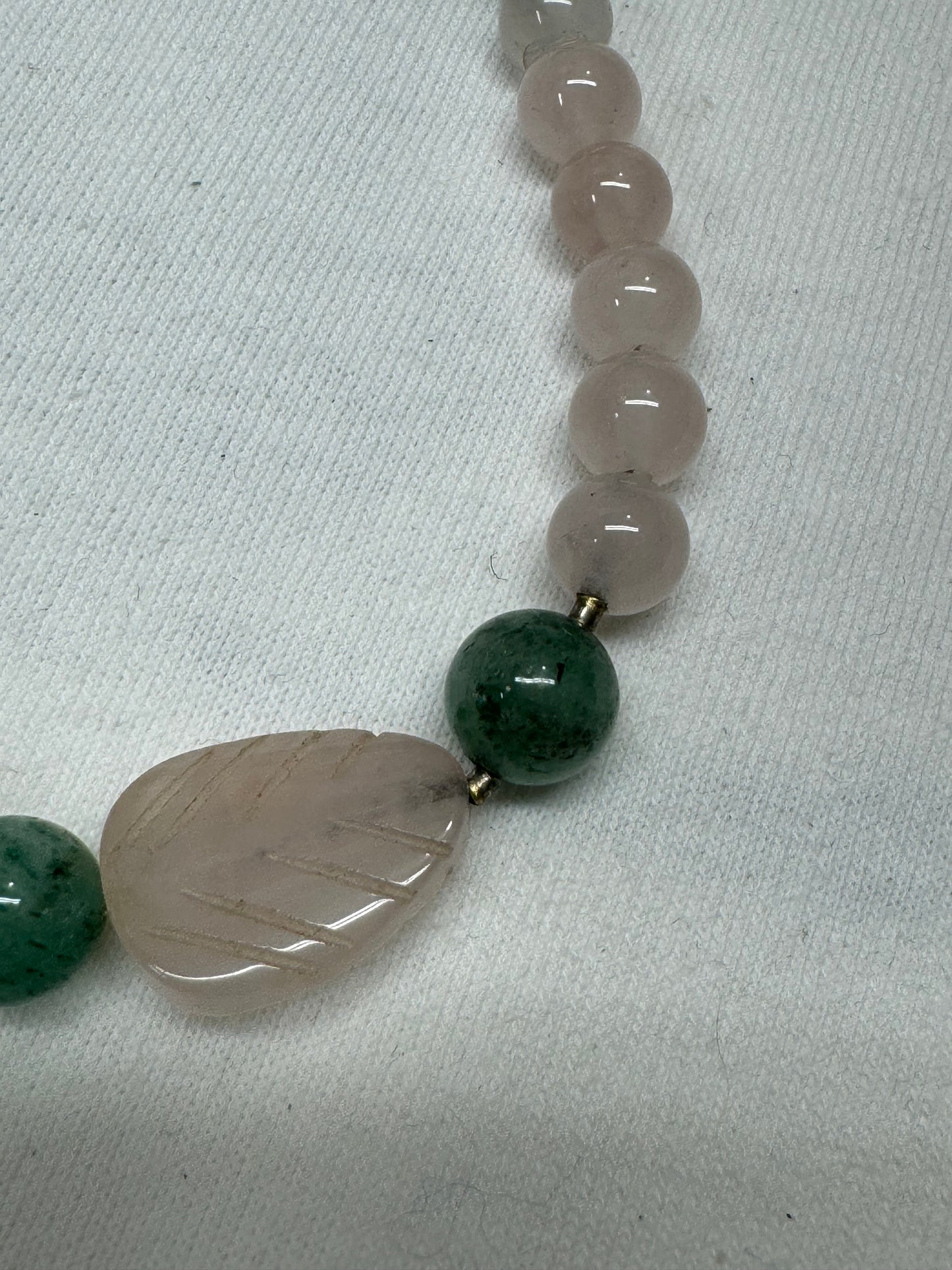Carved Rose Quartz and Green Aventurine Necklace