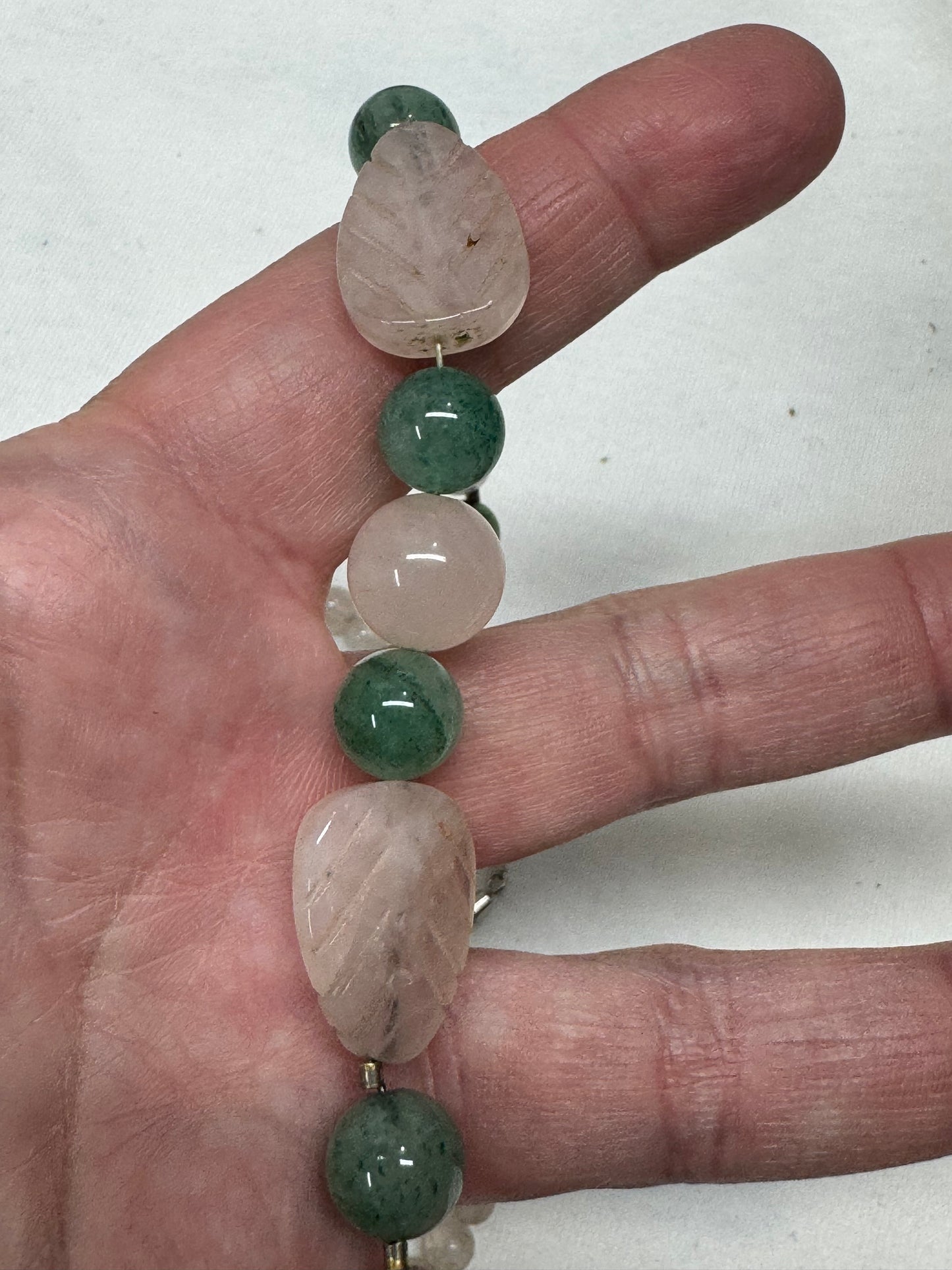 Carved Rose Quartz and Green Aventurine Necklace