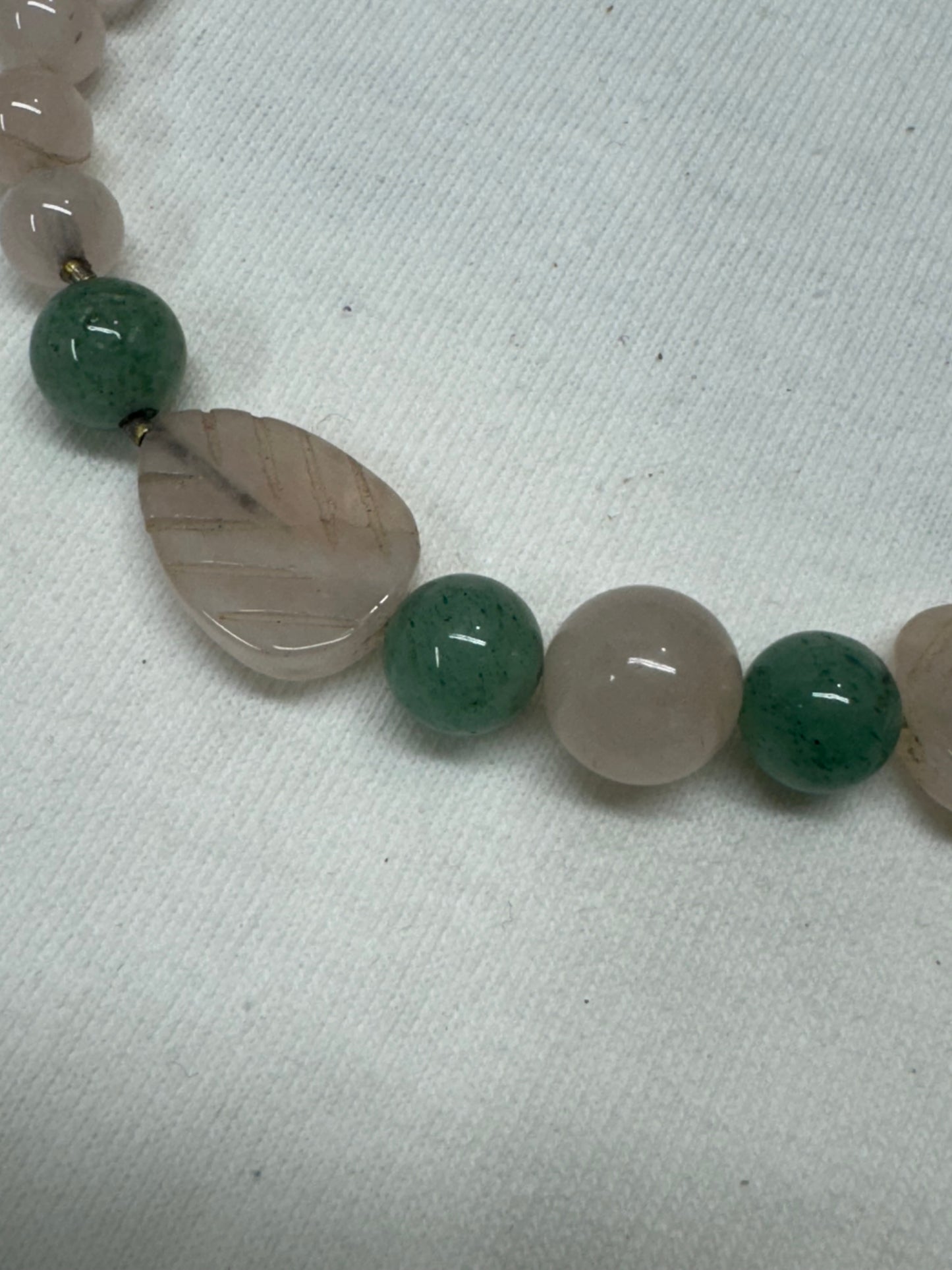 Carved Rose Quartz and Green Aventurine Necklace