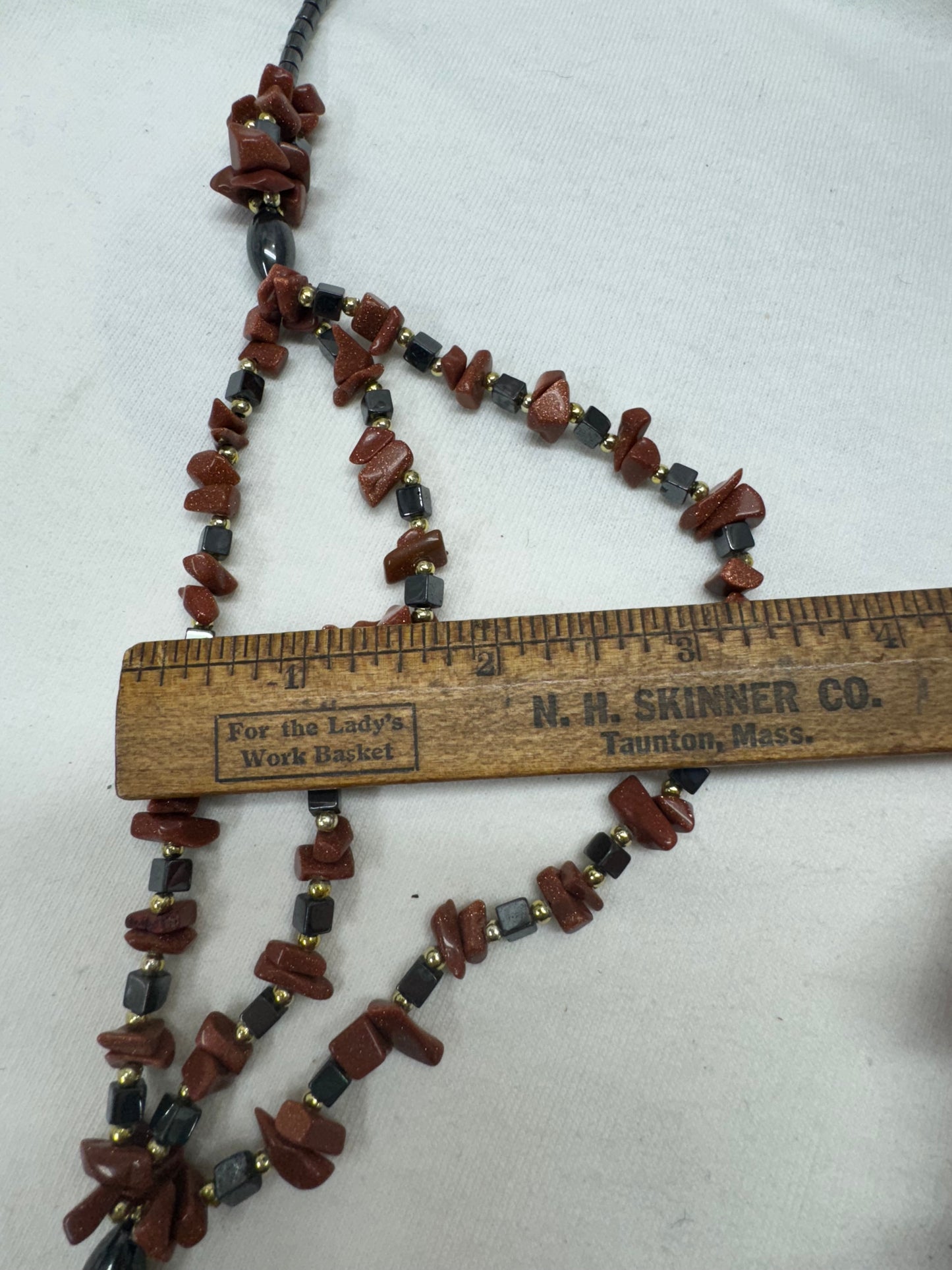 Hematite and Goldstone Drop Necklace